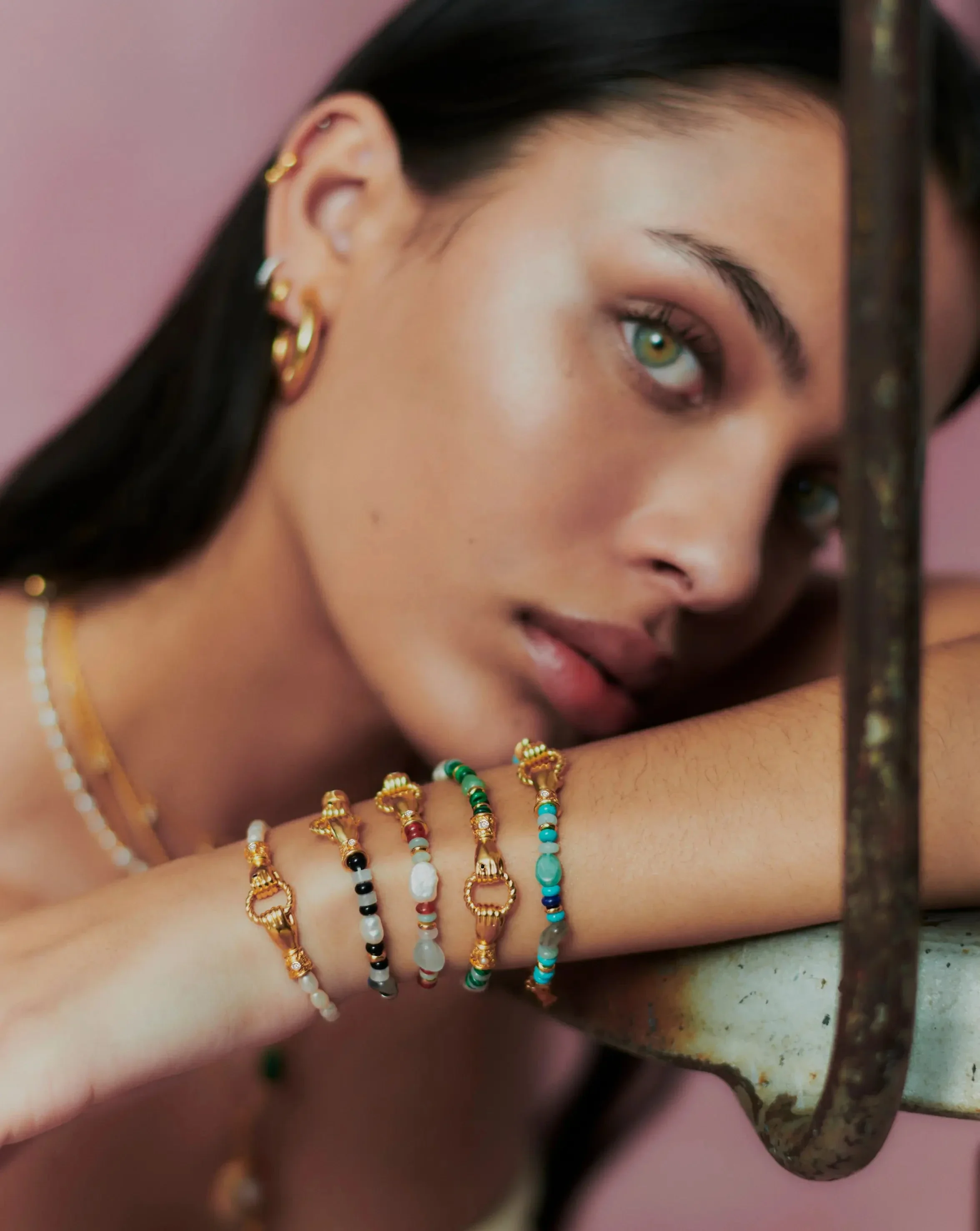 Harris Reed In Good Hands Beaded Gemstone Bracelet | 18k Gold Plated/Turquoise, Lapis & Pearl - Image 3