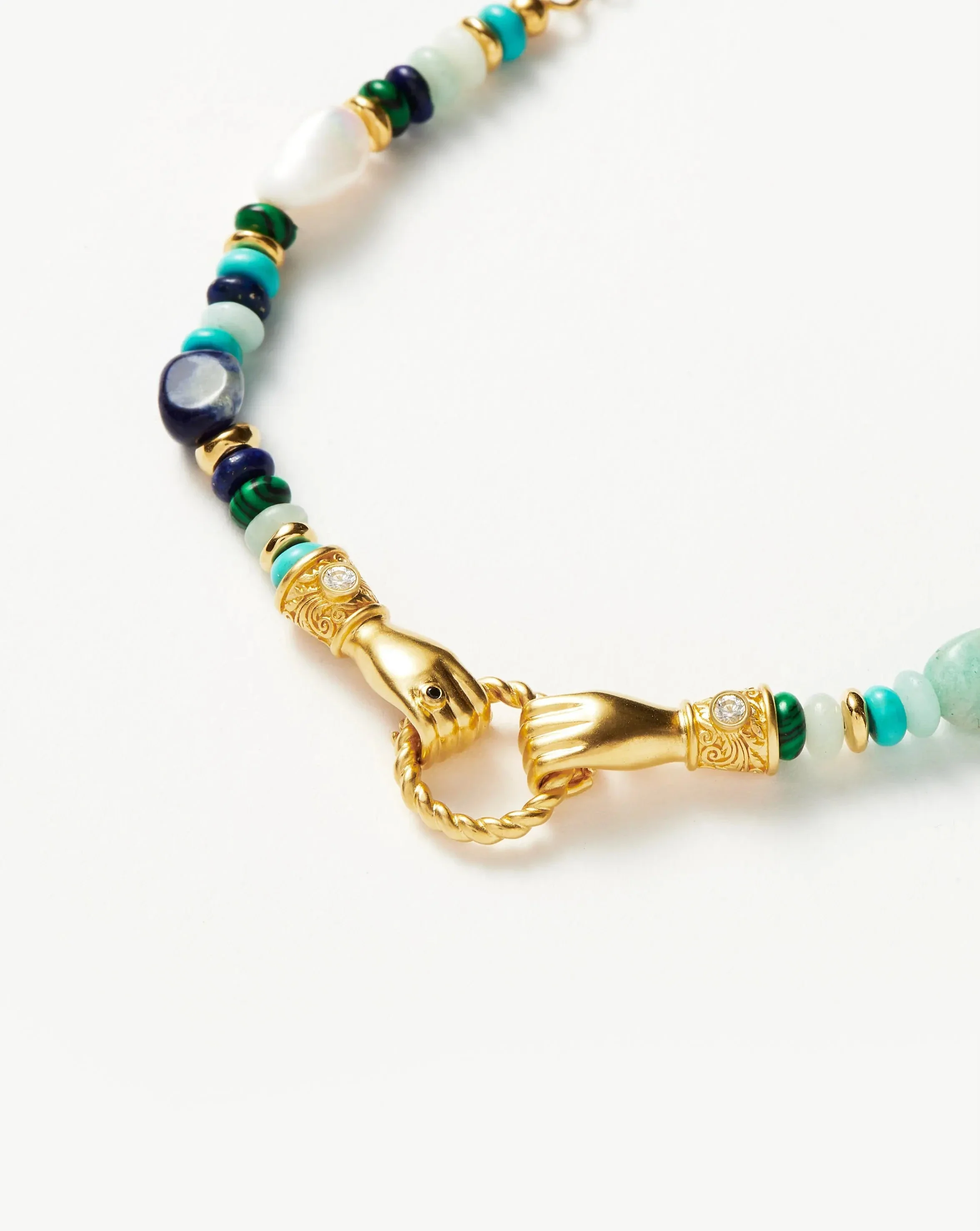 Harris Reed In Good Hands Beaded Gemstone Bracelet | 18k Gold Plated/Turquoise, Lapis & Pearl - Image 4