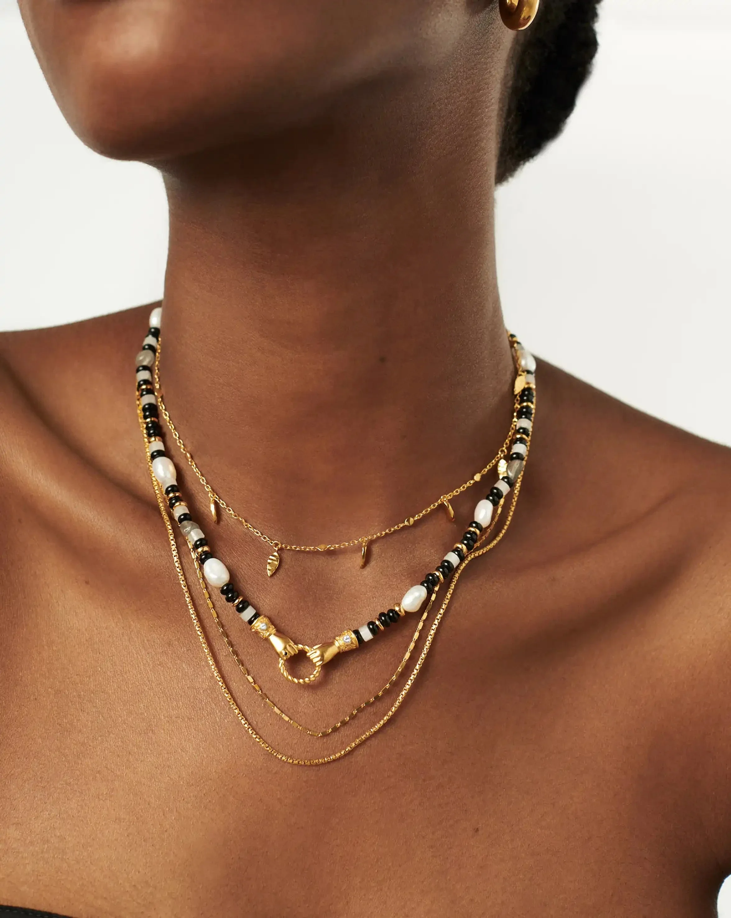 Harris Reed In Good Hands Beaded Gemstone Necklace | 18k Gold Plated/Black Chalcedony & Pearl - Image 3