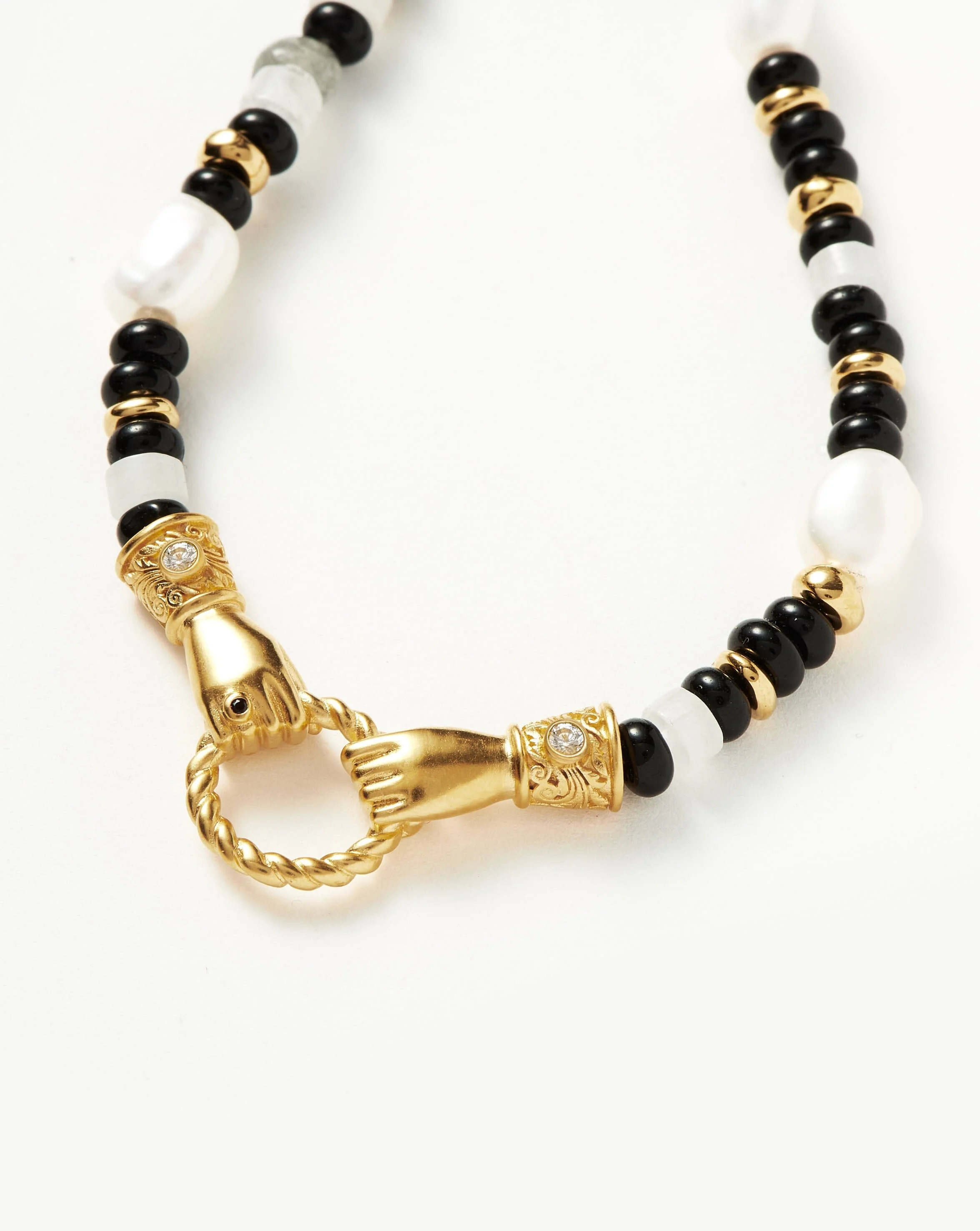 Harris Reed In Good Hands Beaded Gemstone Necklace | 18k Gold Plated/Black Chalcedony & Pearl - Image 4