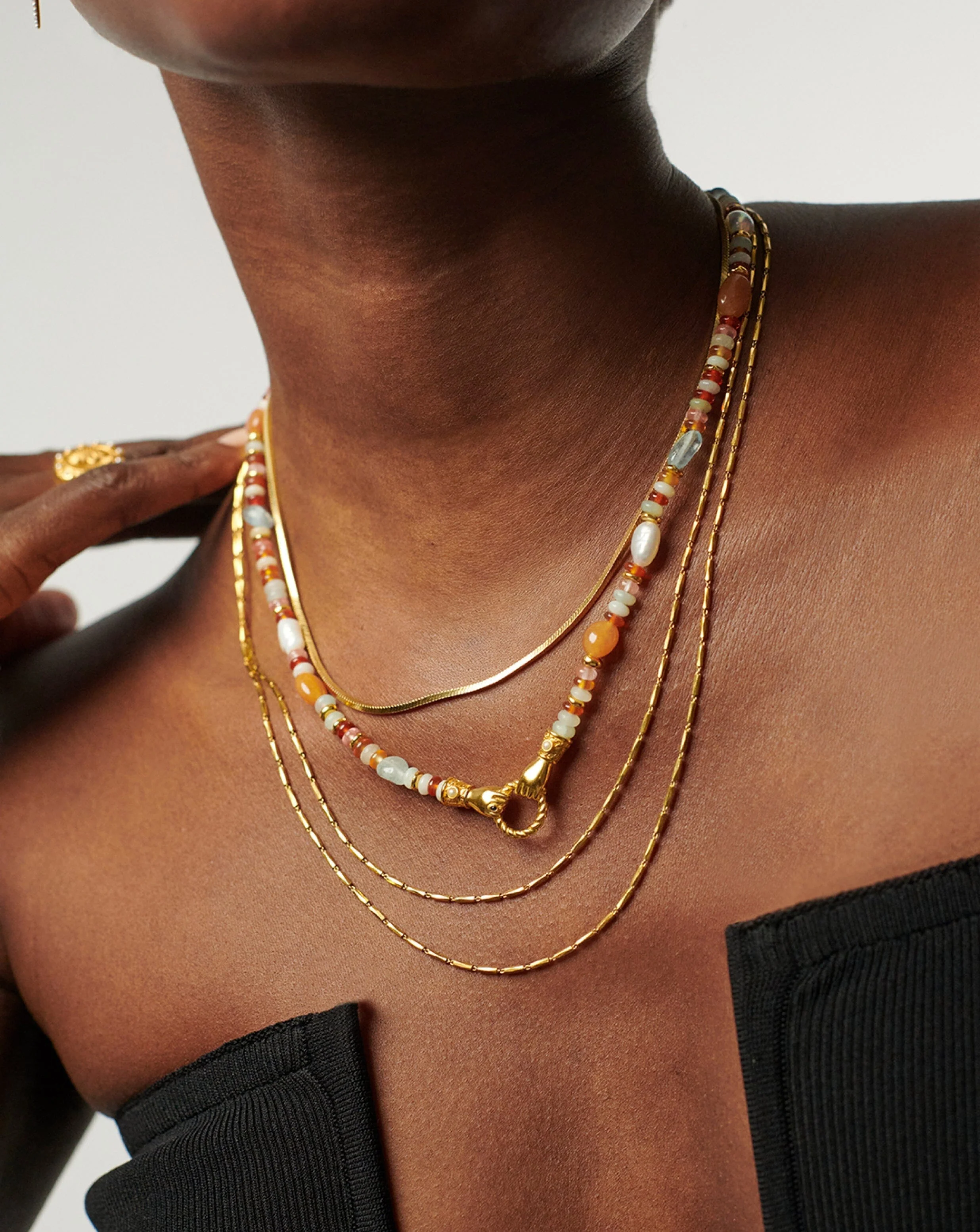 Harris Reed In Good Hands Beaded Gemstone Necklace | 18k Gold Plated/Multi Gemstone & Pearl - Image 2