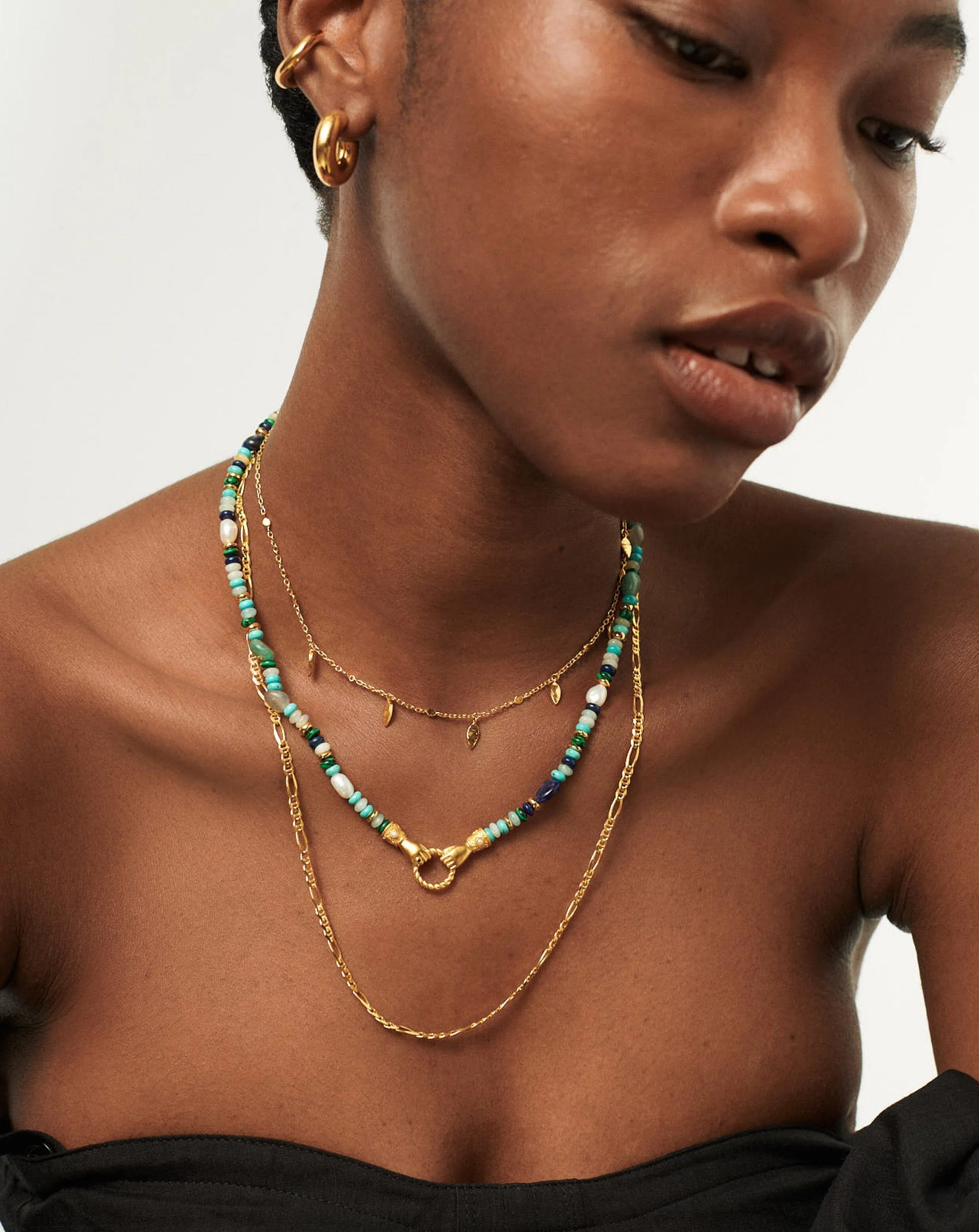 Harris Reed In Good Hands Beaded Gemstone Necklace | 18k Gold Plated/Turquoise, Lapis & Pearl - Image 2