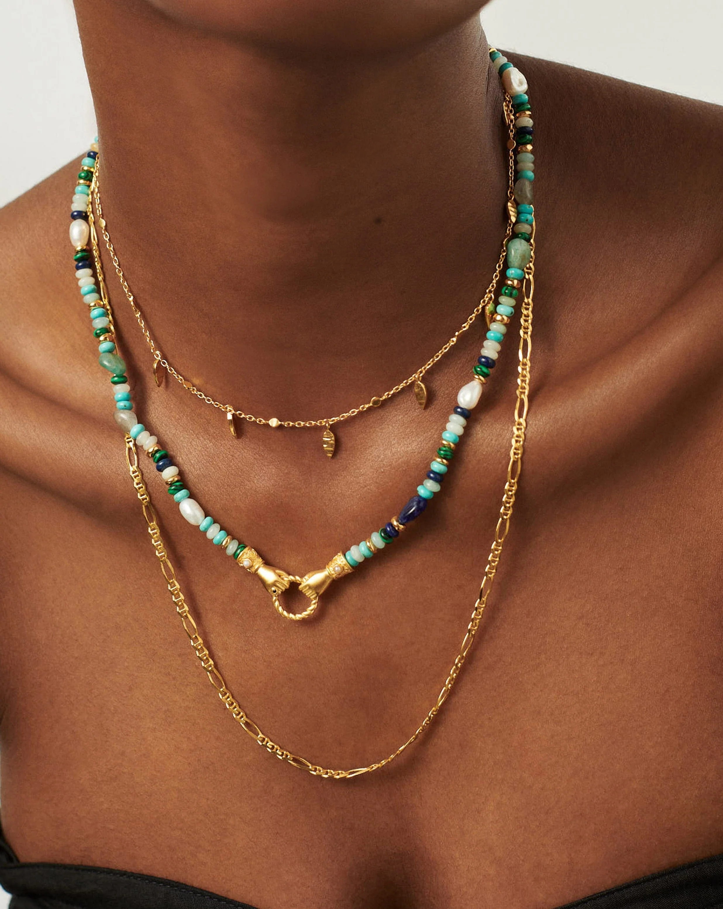 Harris Reed In Good Hands Beaded Gemstone Necklace | 18k Gold Plated/Turquoise, Lapis & Pearl - Image 5