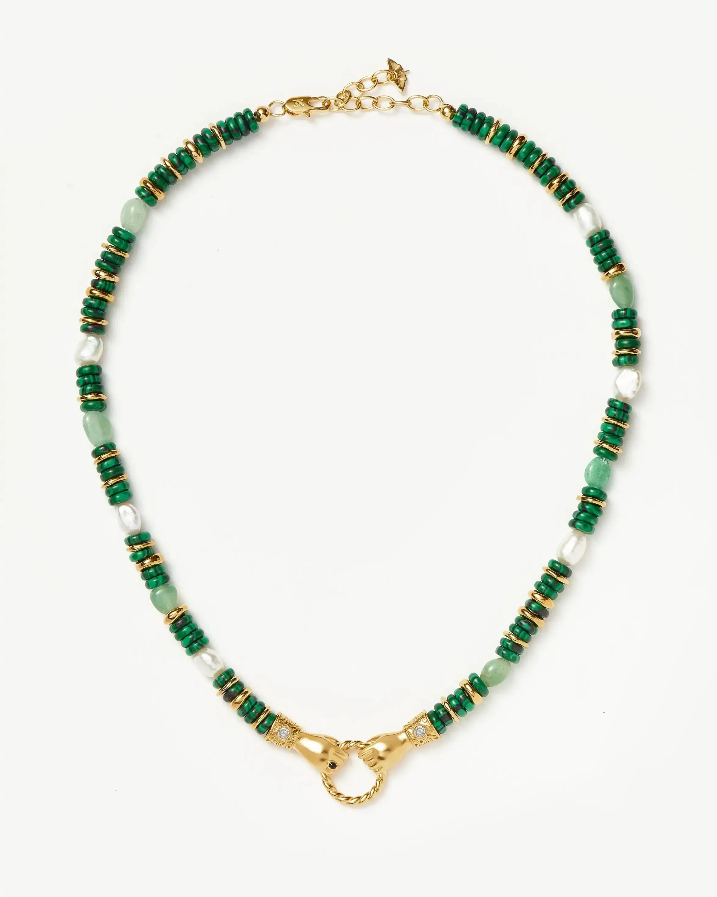 Harris Reed In Good Hands Chunky Beaded Gemstone Necklace | 18k Gold Plated/Multi Green Gemstone & Pearl - Image 5