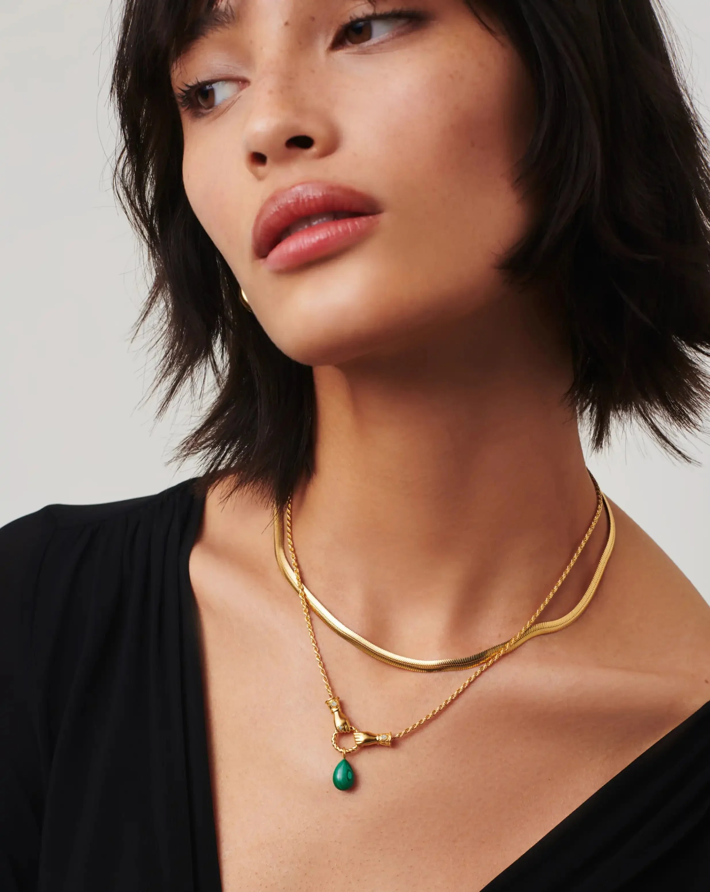 Harris Reed In Good Hands Drop Pendant Necklace | 18k Gold Plated/Malachite & Pearl - Image 2