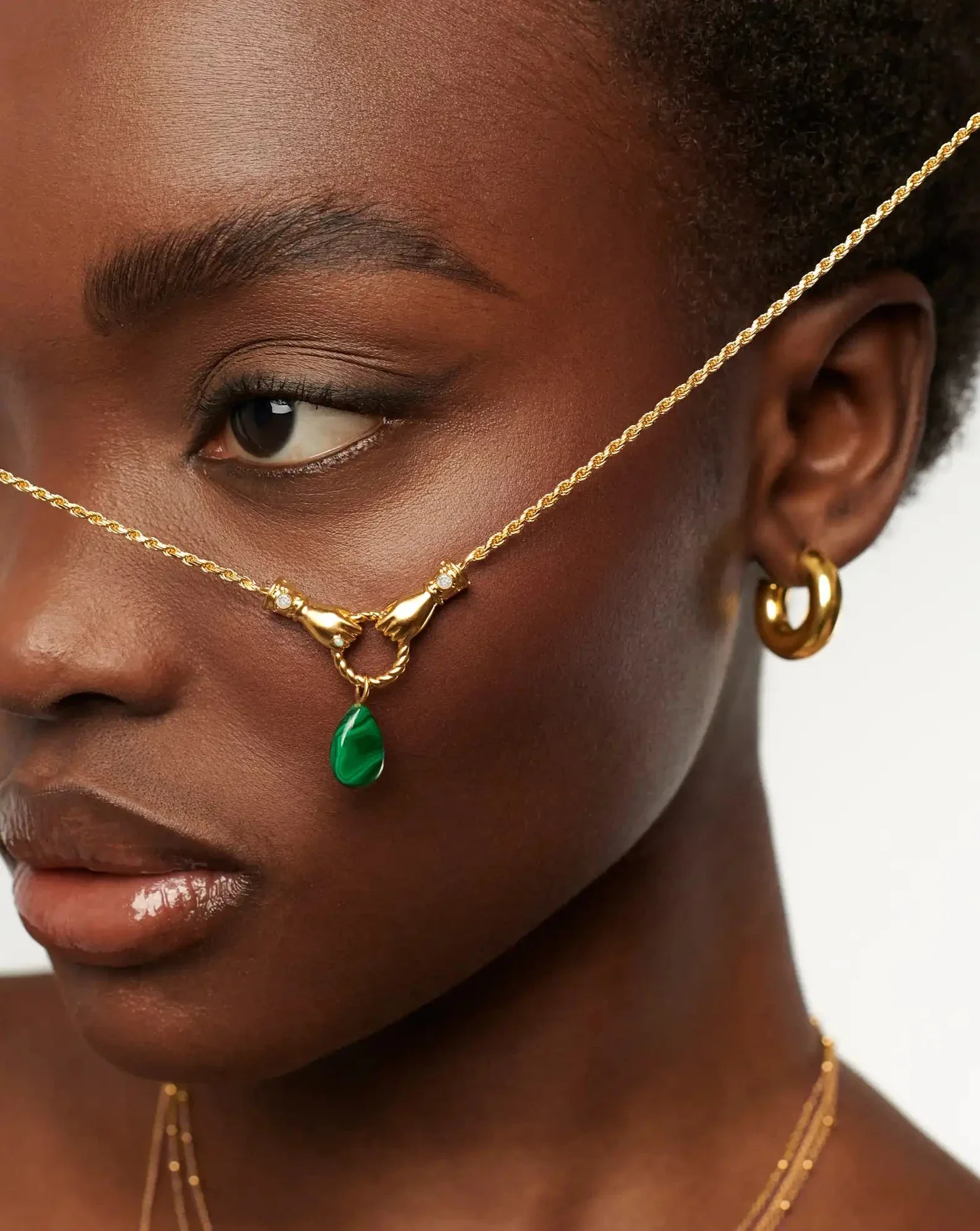 Harris Reed In Good Hands Drop Pendant Necklace | 18k Gold Plated/Malachite & Pearl - Image 3