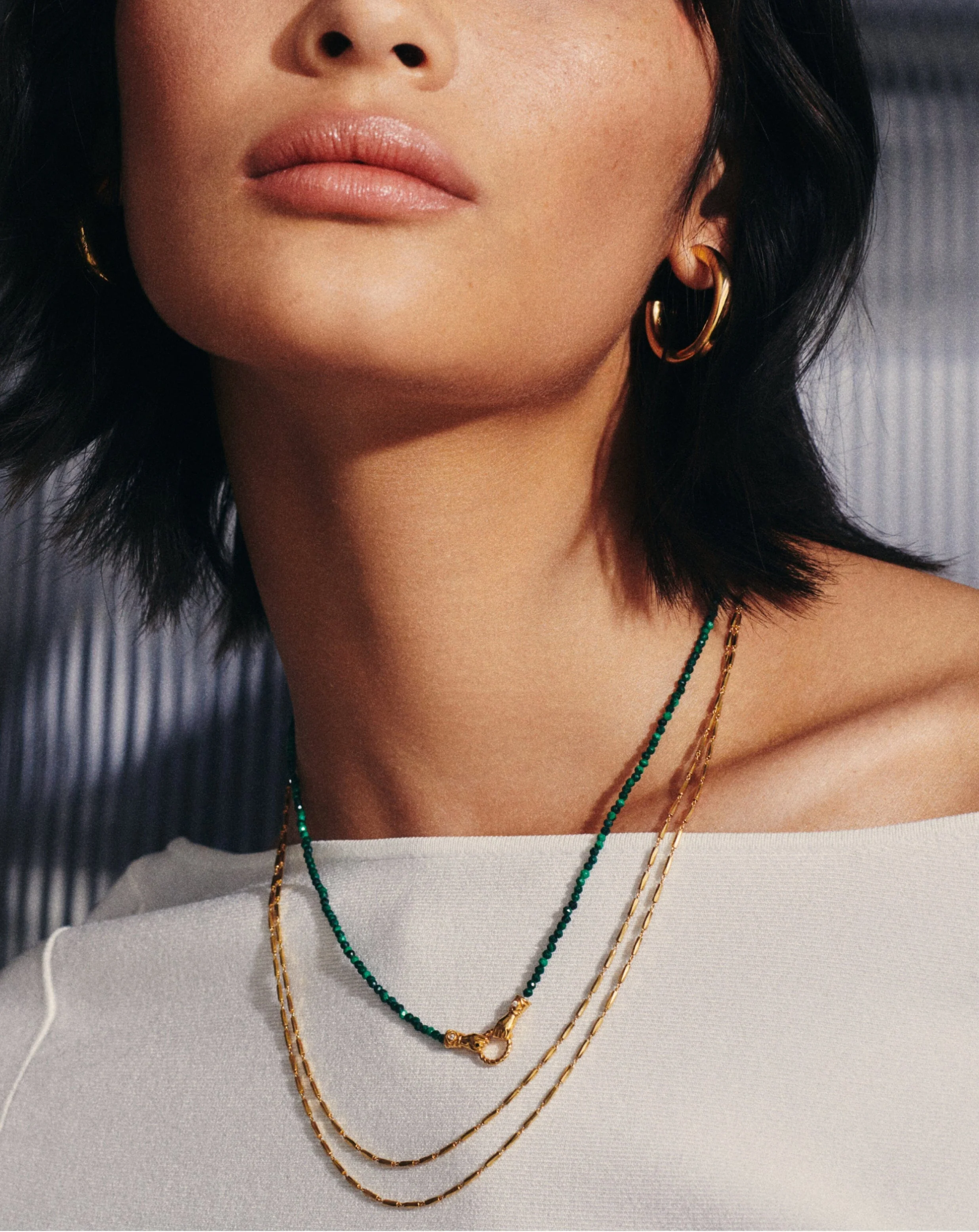 Harris Reed In Good Hands Mini Beaded Gemstone Necklace | 18k Gold Plated/Malachite - Image 6