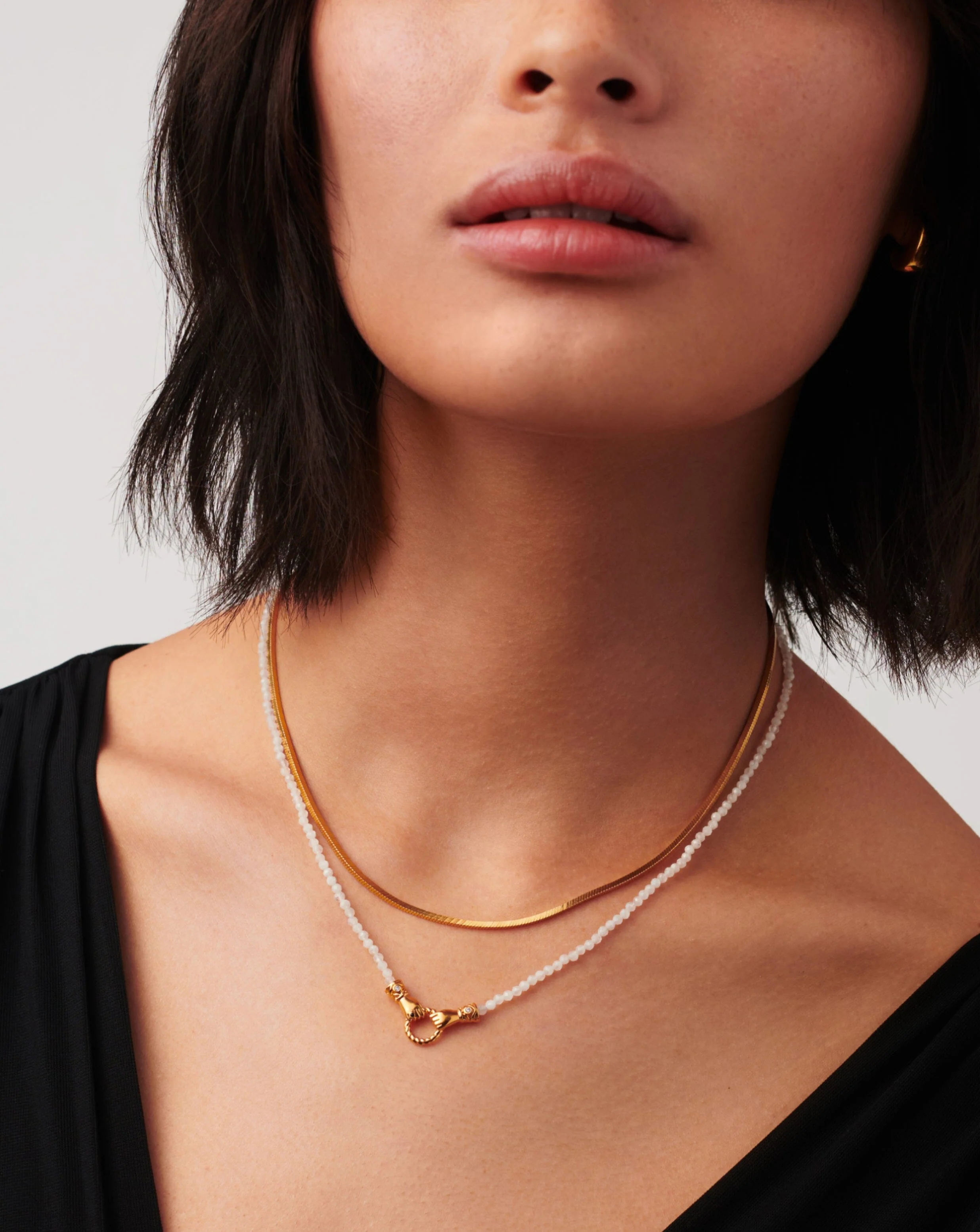 Harris Reed In Good Hands Mini Beaded Gemstone Necklace | 18k Gold Plated/Rainbow Moonstone - Image 2