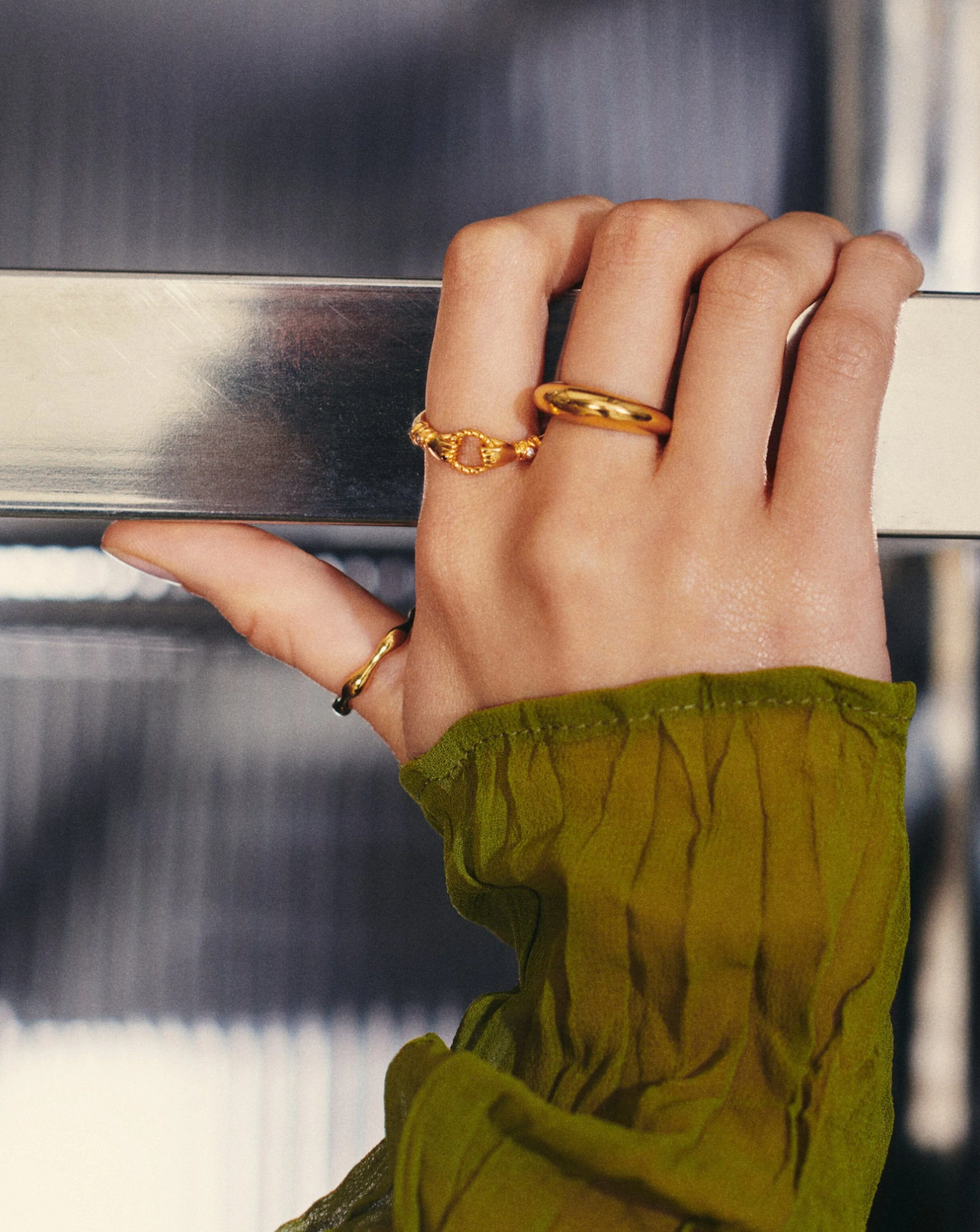 Harris Reed In Good Hands Stacking Ring | 18k Gold Plated/Cubic Zirconia & Black Onyx - Image 3