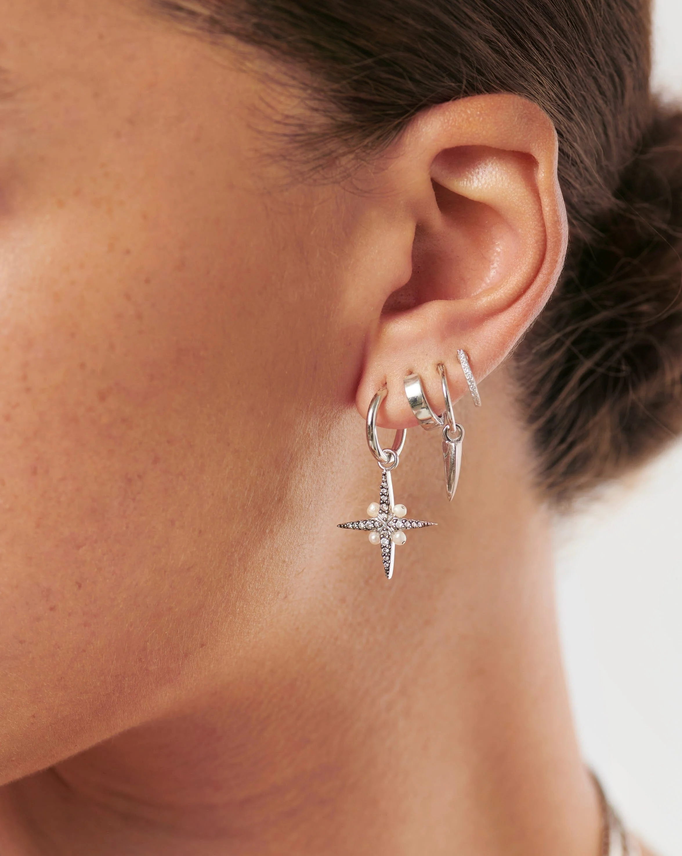 Harris Reed North Star Pearl Hoop Earrings | Sterling Silver/Pearl - Image 2