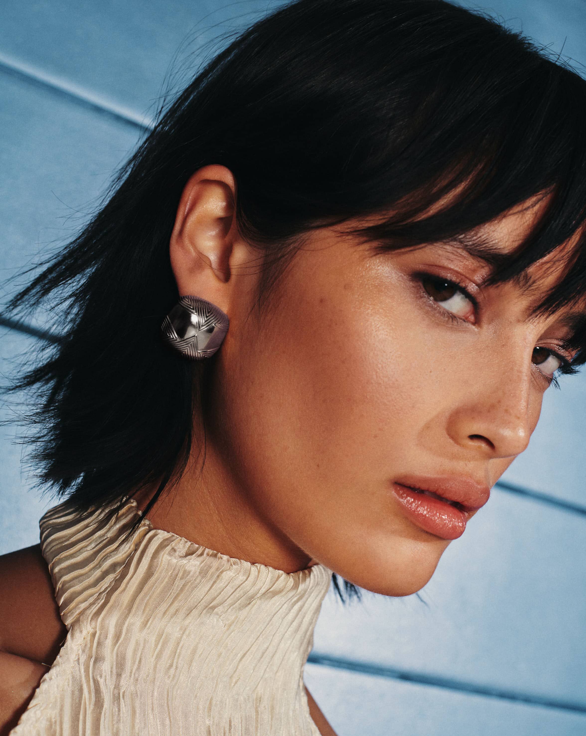 Hera Oversized Dome Ridge Stud Earrings | Silver Plated - Image 3