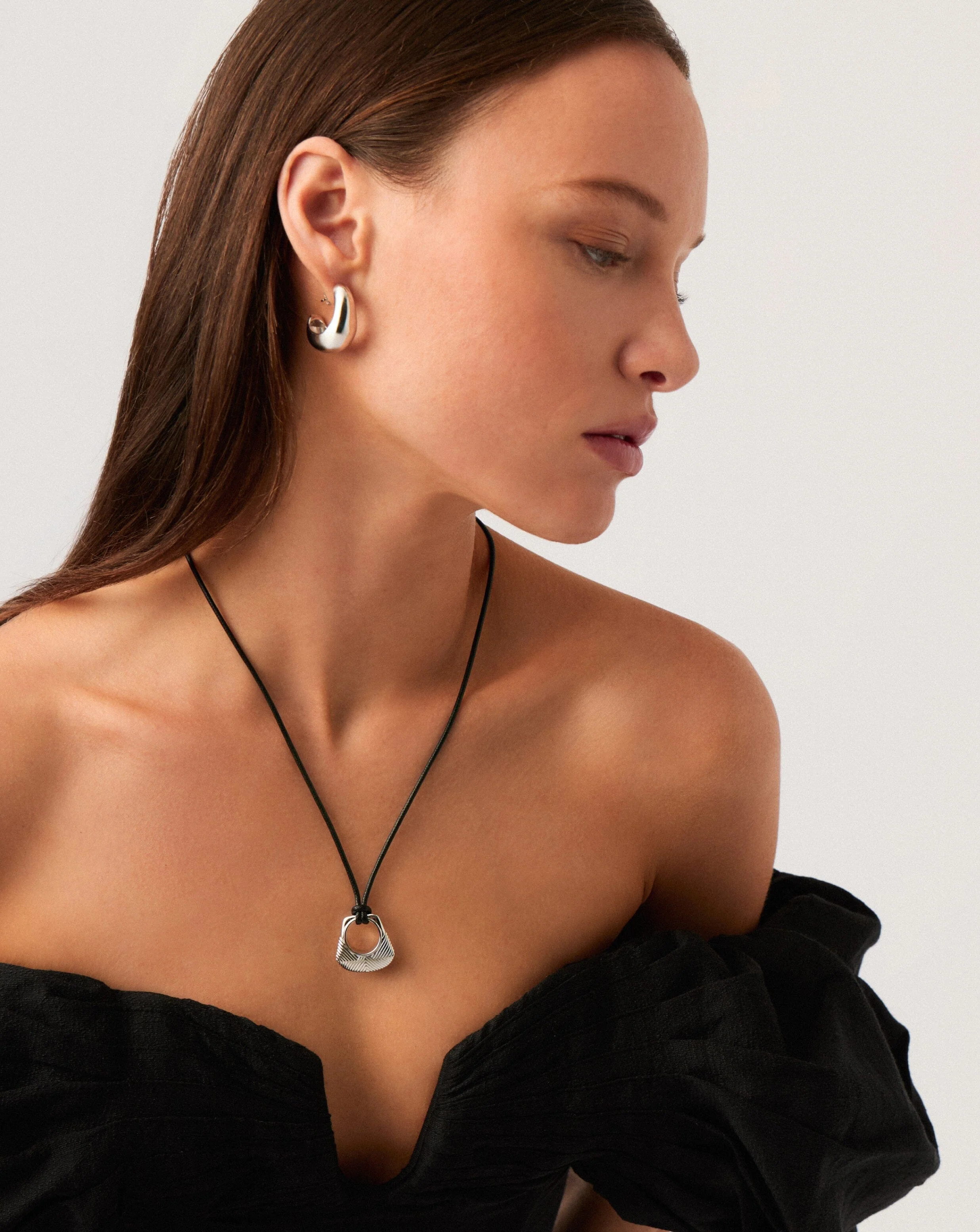Hera Ridge Pendant Cord Necklace | Silver Plated - Image 2