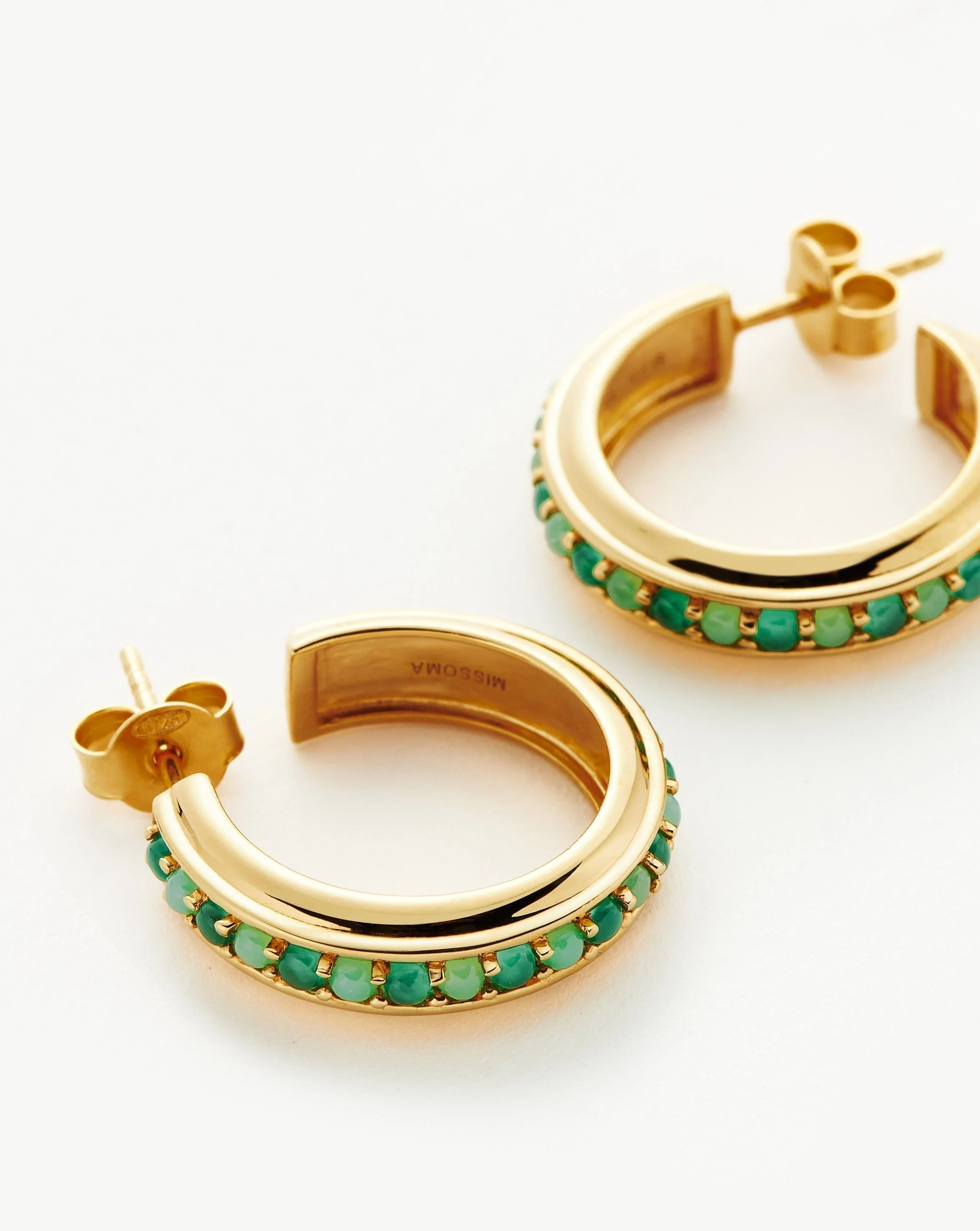 Hot Rox Gemstone Medium Hoop Earrings | 18k Gold Vermeil/Green Onyx & Chalcedony - Image 4