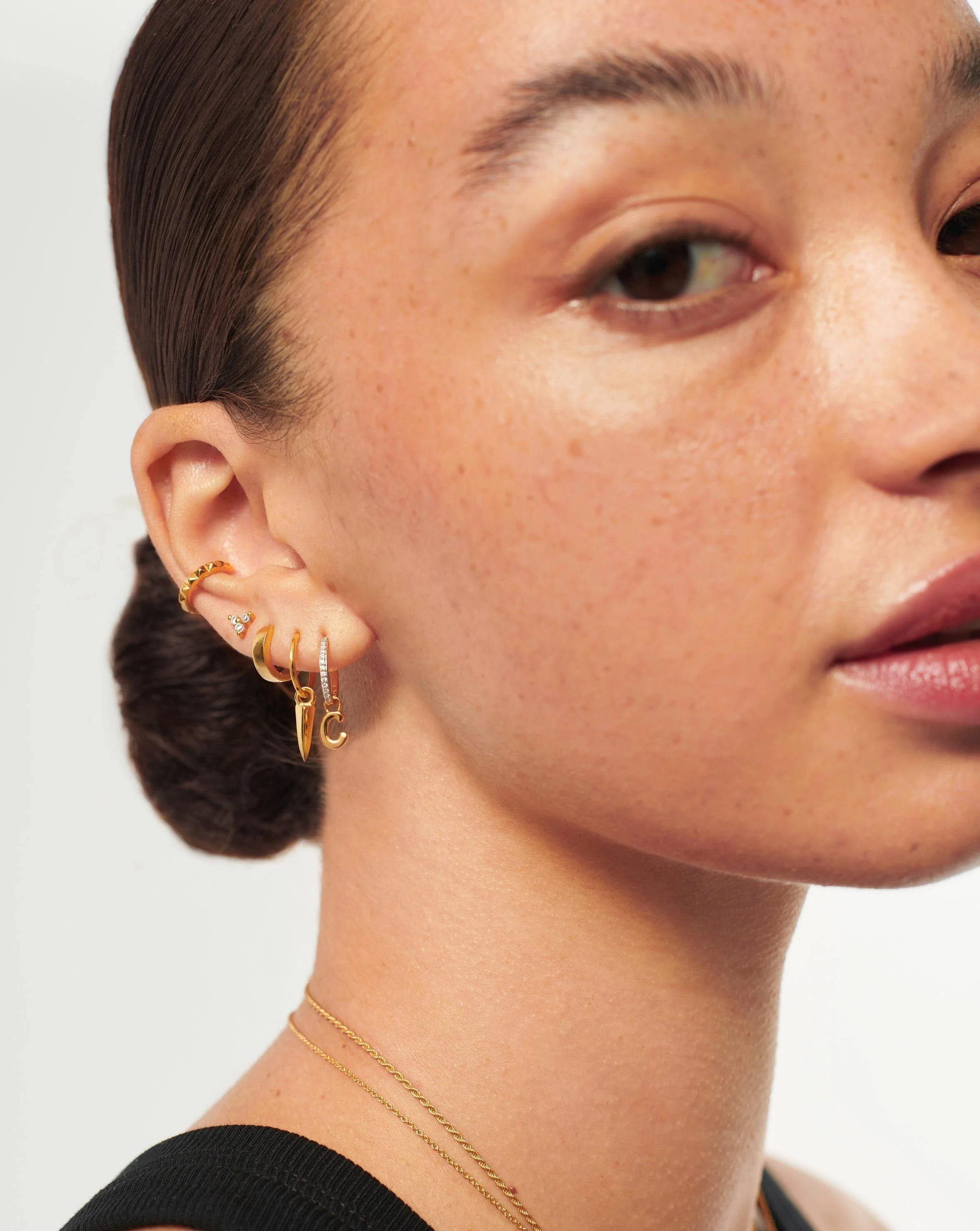 Initial Single Charm Hoop Earring - Initial C | 18k Gold Vermeil - Image 3