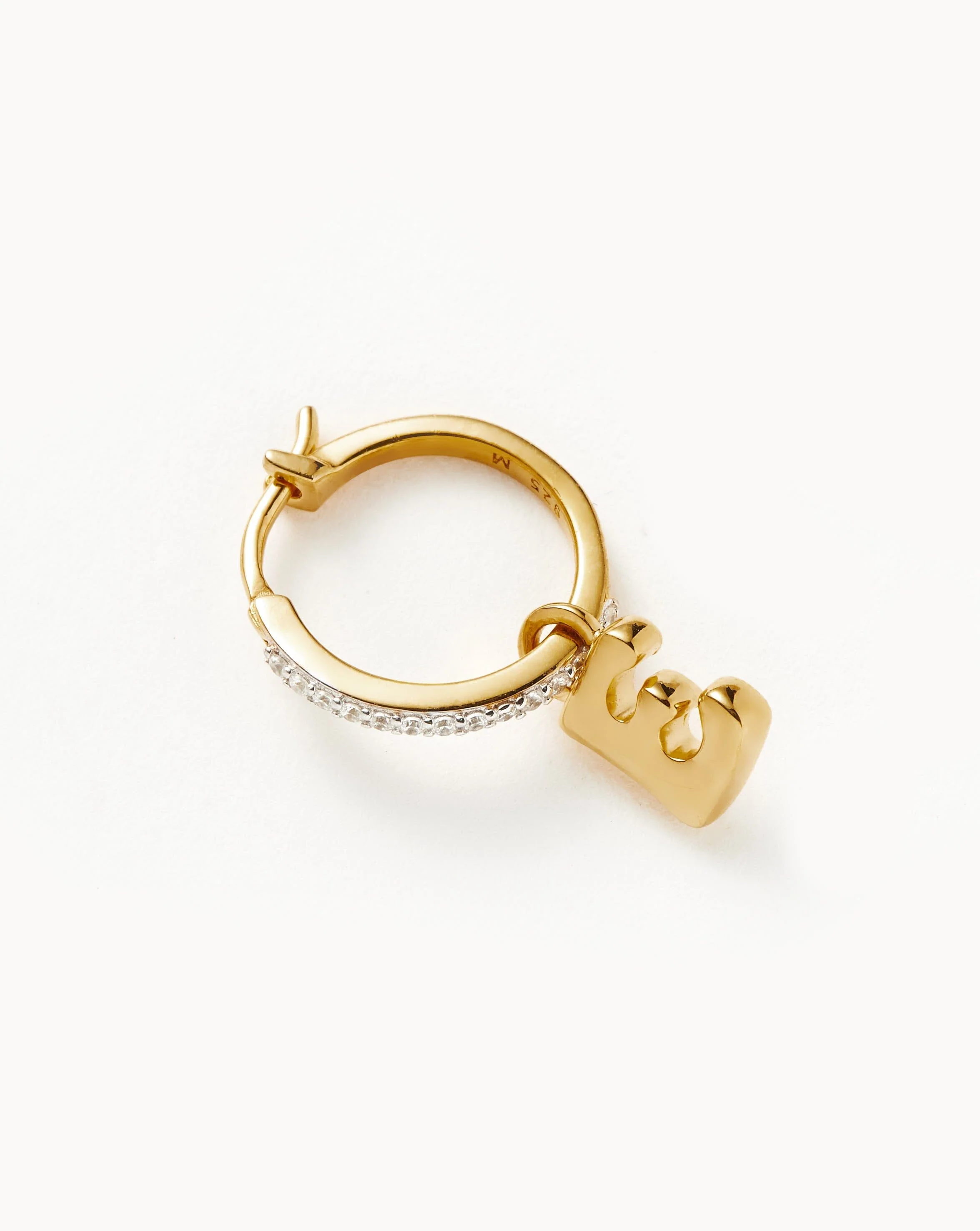 Initial Single Charm Hoop Earring - Initial E | 18k Gold Vermeil - Image 4