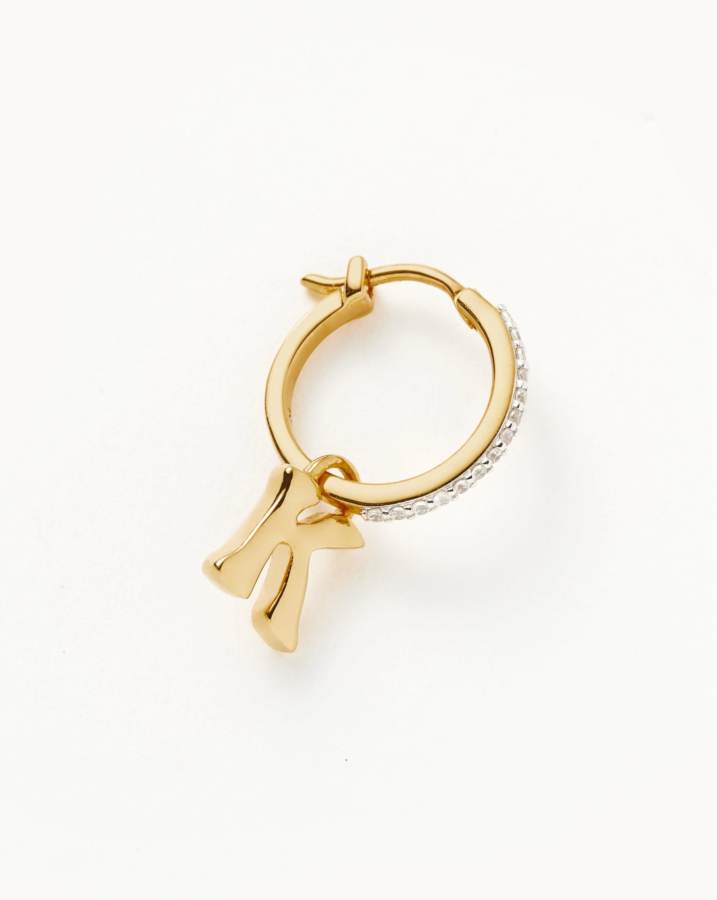 Initial Single Charm Hoop Earring - Initial K | 18k Gold Vermeil - Image 2