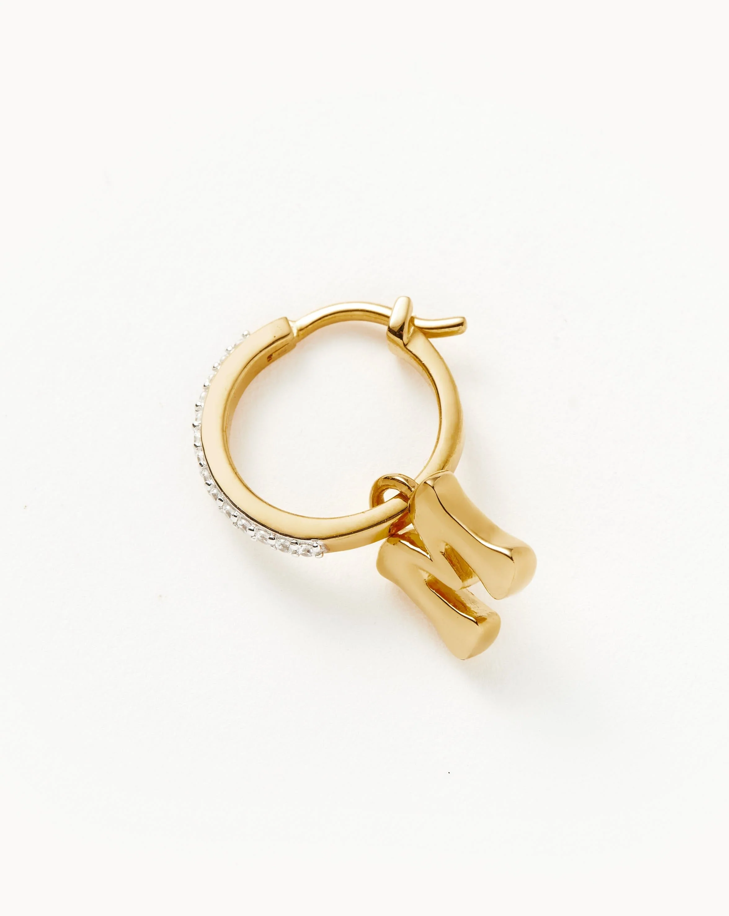 Initial Single Charm Hoop Earring - Initial M | 18k Gold Vermeil - Image 4