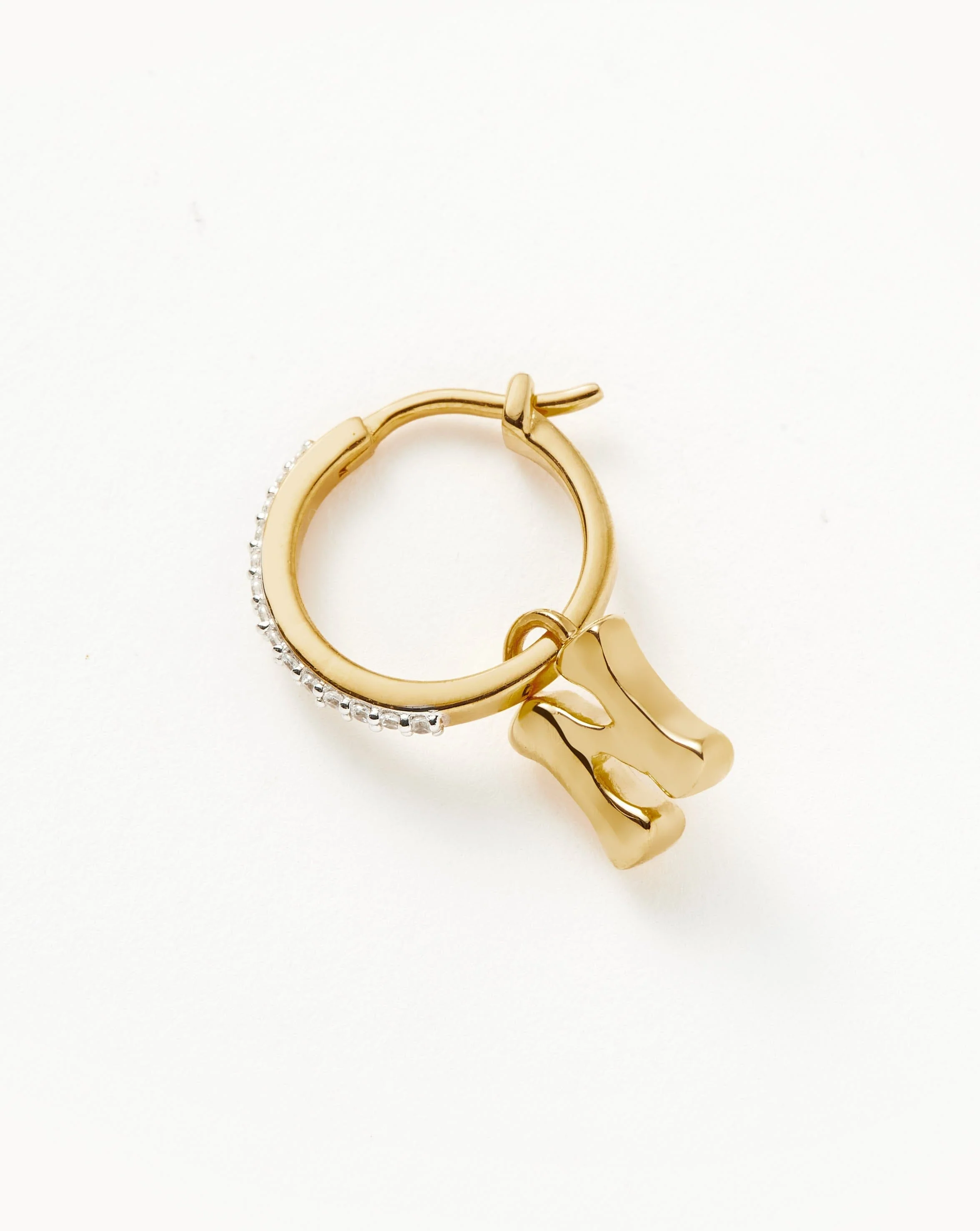 Initial Single Charm Hoop Earring - Initial N | 18k Gold Vermeil - Image 2