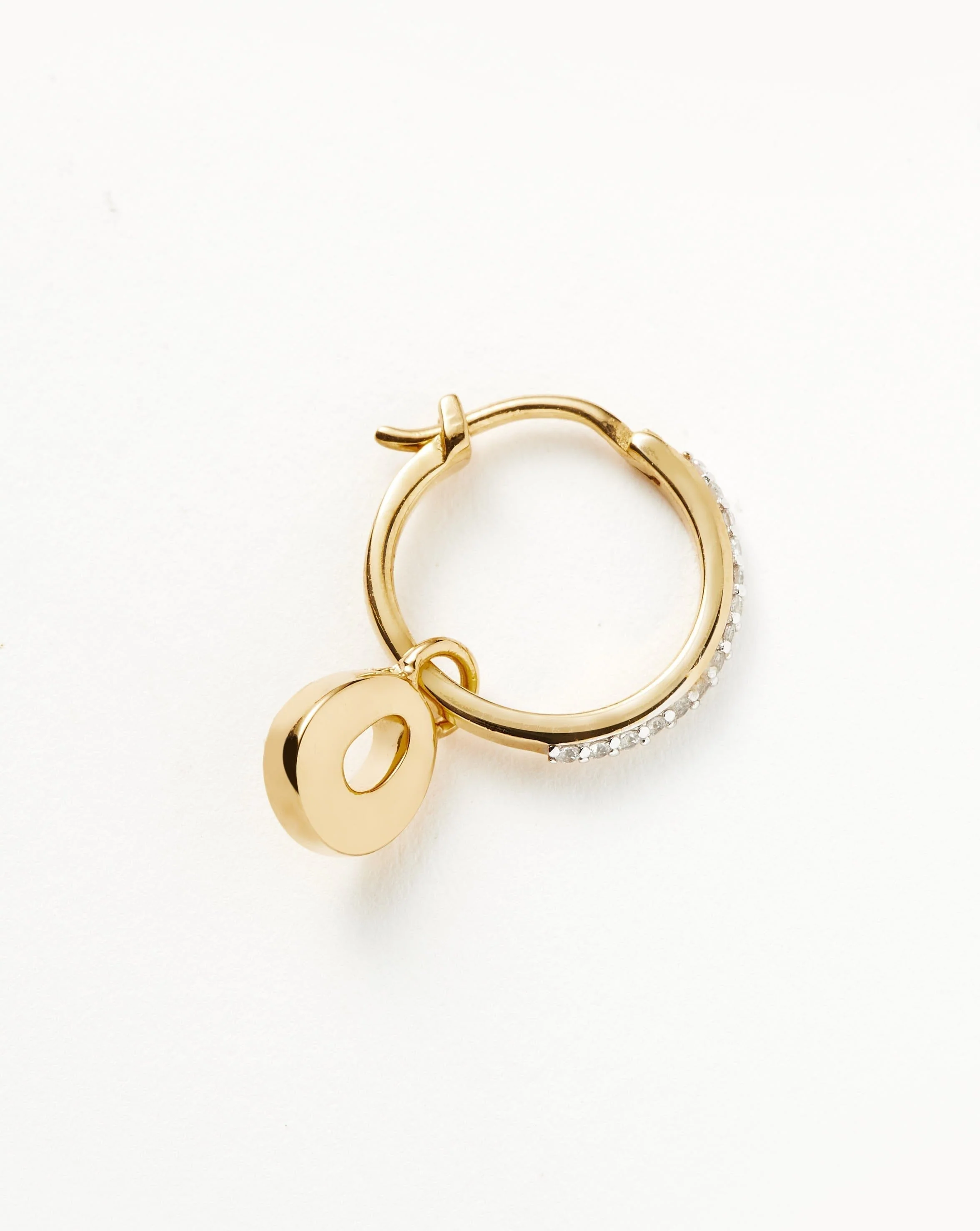 Initial Single Charm Hoop Earring - Initial O | 18k Gold Vermeil - Image 2