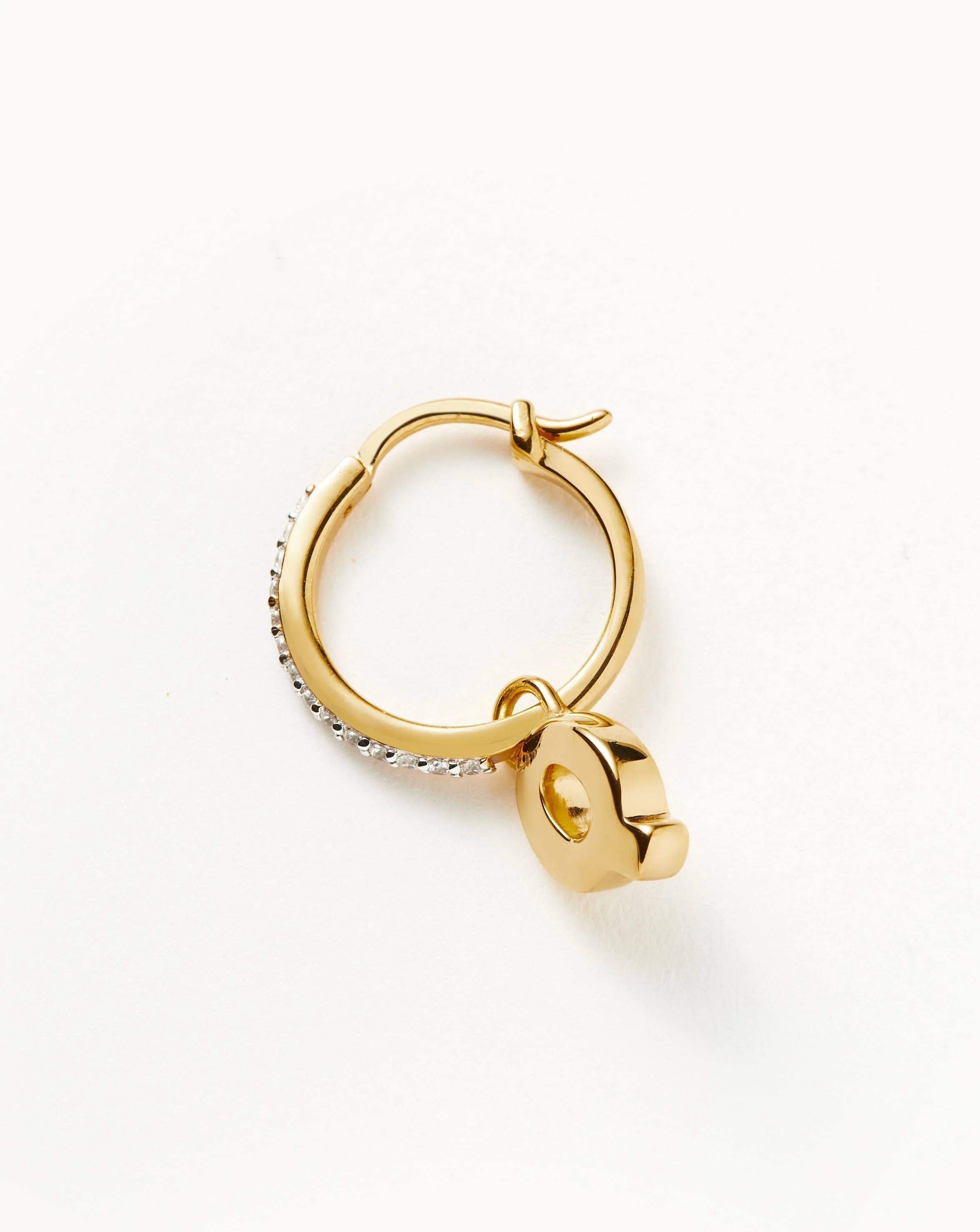 Initial Single Charm Hoop Earring - Initial Q | 18k Gold Vermeil - Image 2
