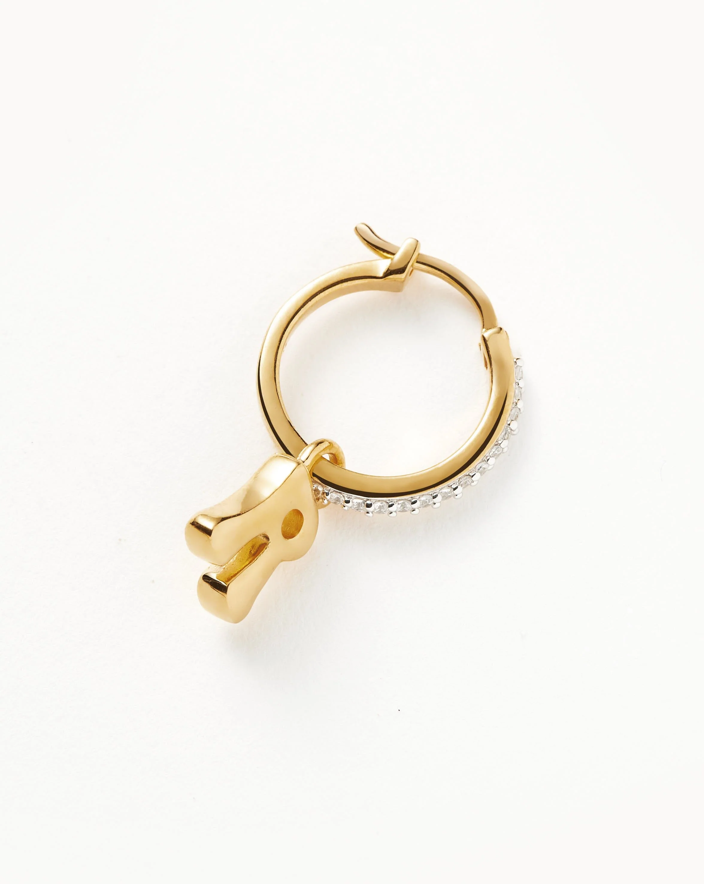 Initial Single Charm Hoop Earring - Initial R | 18k Gold Vermeil - Image 4