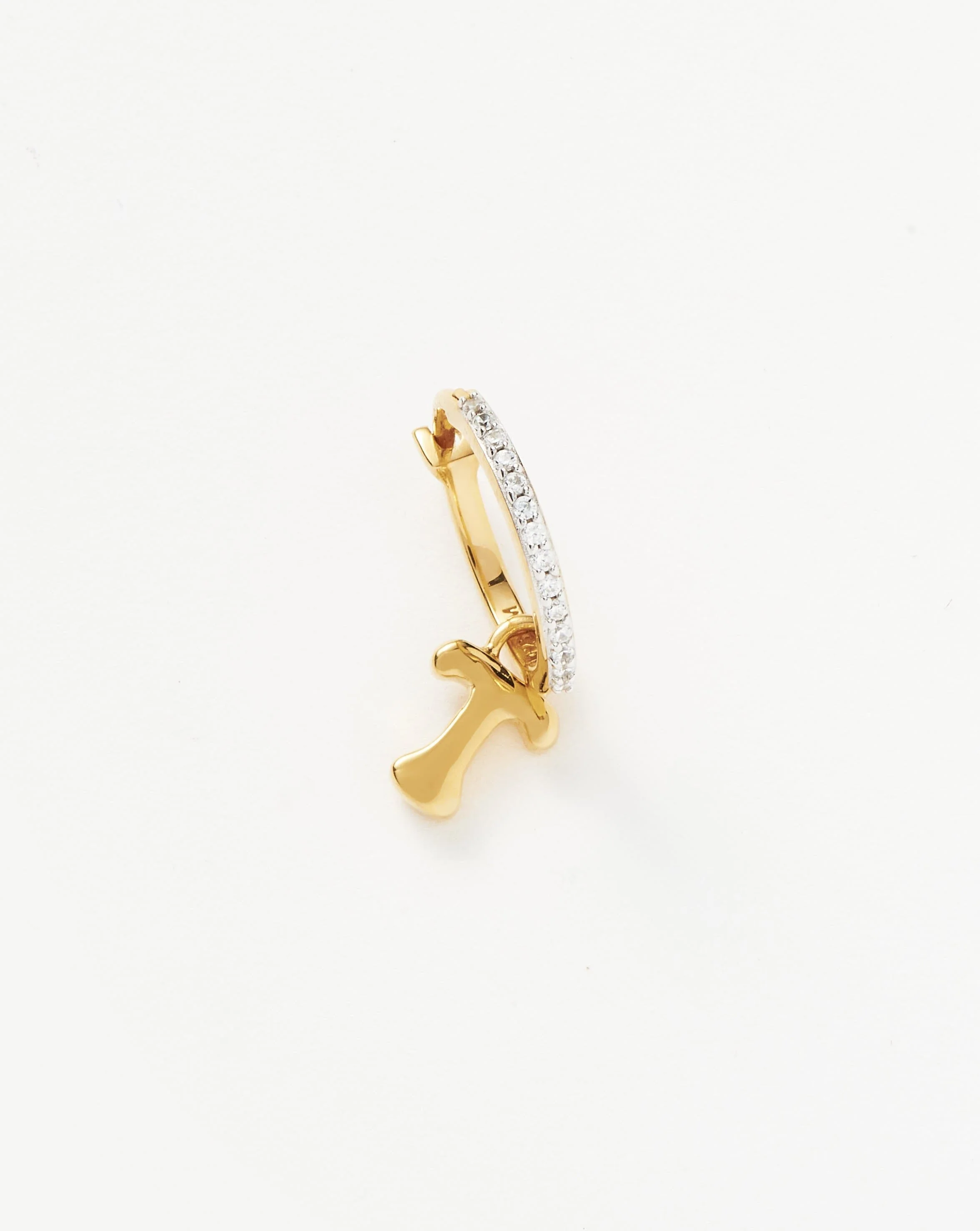 Initial Single Charm Hoop Earring - Initial T | 18k Gold Vermeil