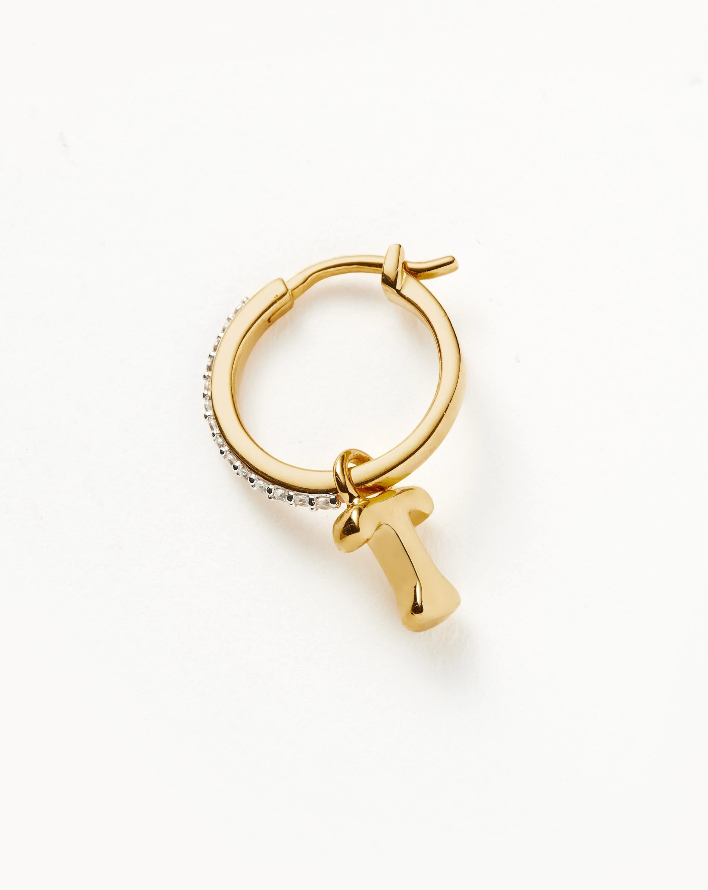 Initial Single Charm Hoop Earring - Initial T | 18k Gold Vermeil - Image 2