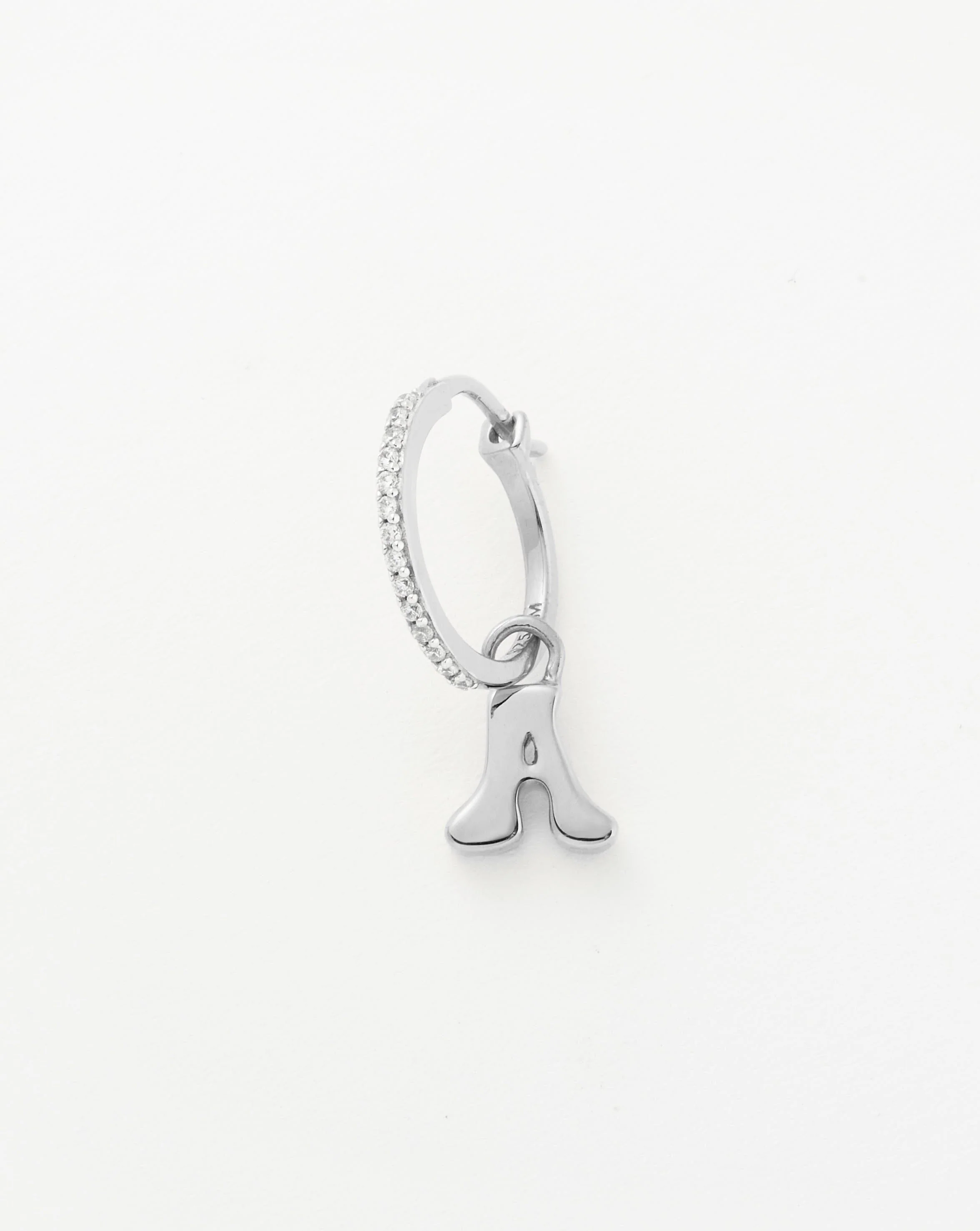 Initial Single Charm Hoop Earring - Initial A | Sterling Silver