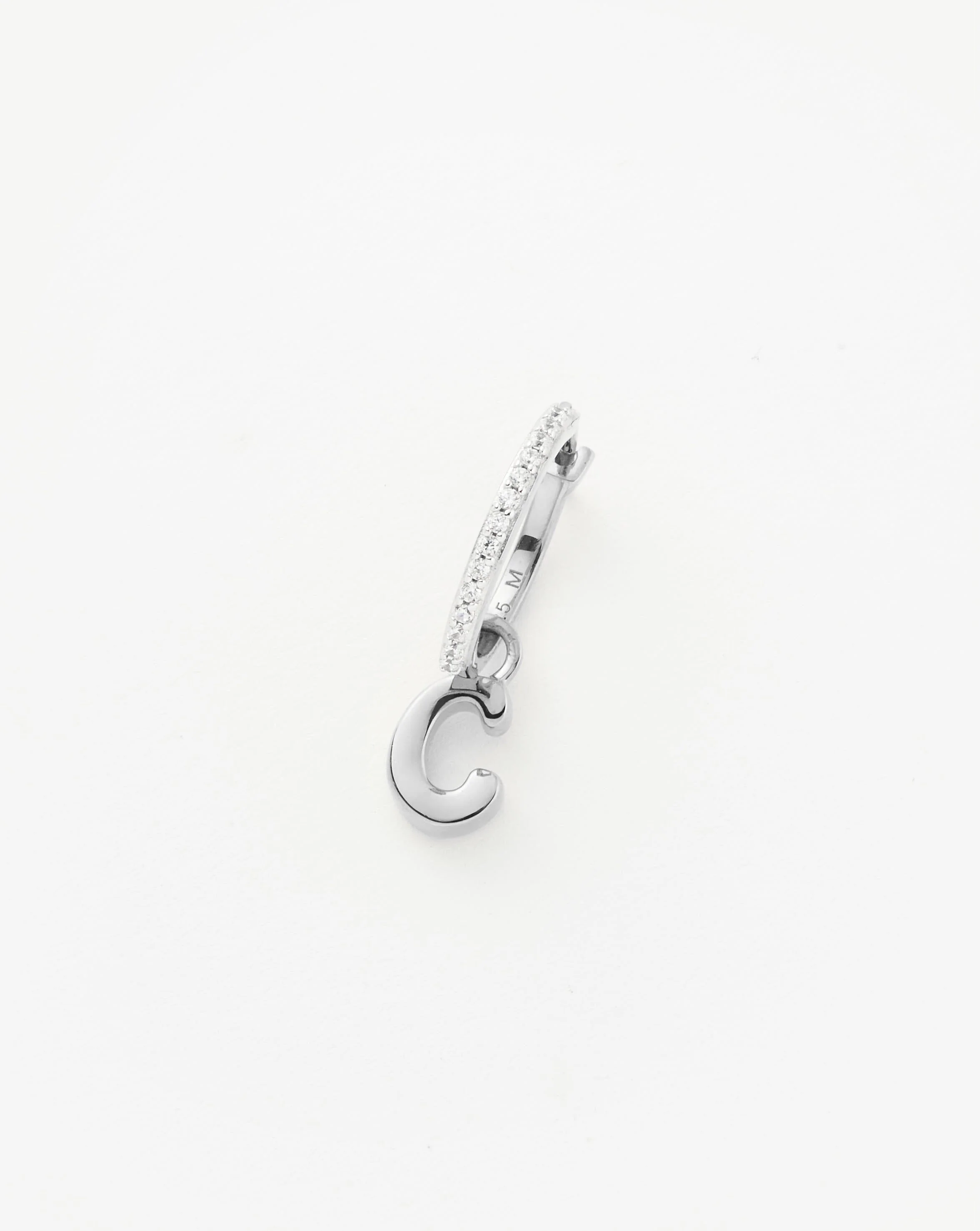 Initial Single Charm Hoop Earring - Initial C | Sterling Silver