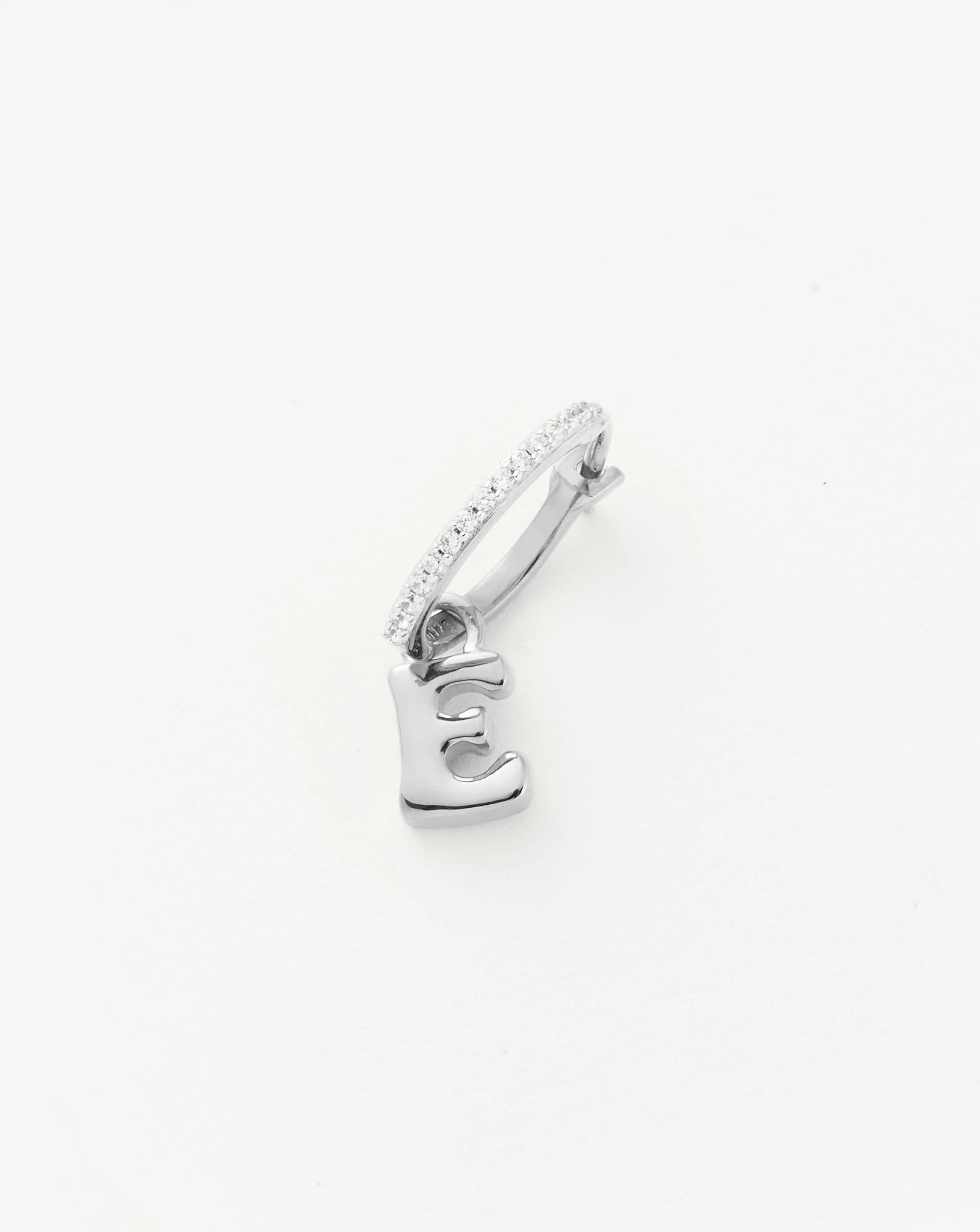 Initial Single Charm Hoop Earring - Initial E | Sterling Silver