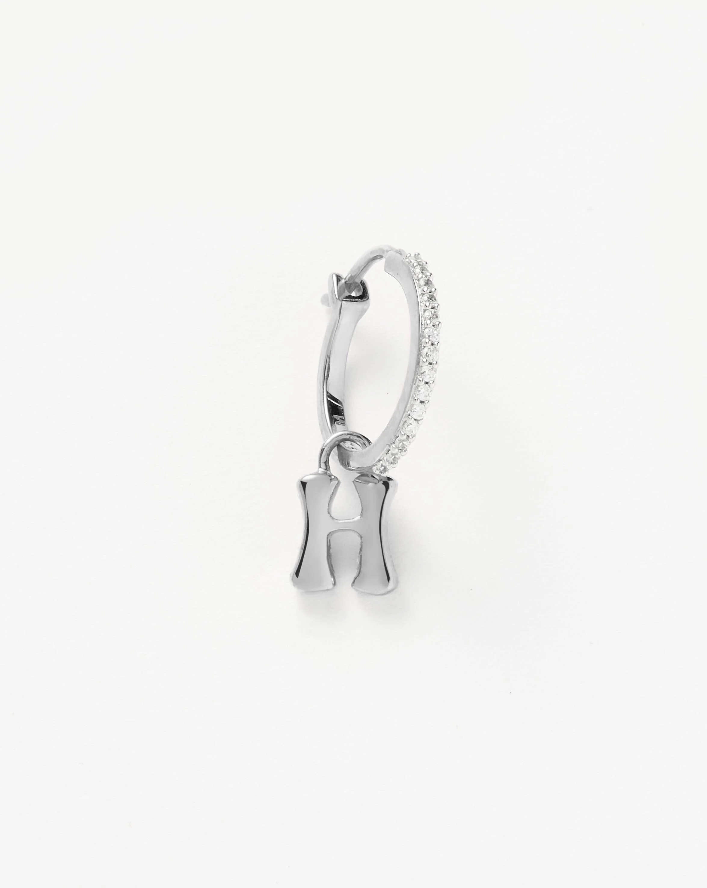 Initial Single Charm Hoop Earring - Initial H | Sterling Silver