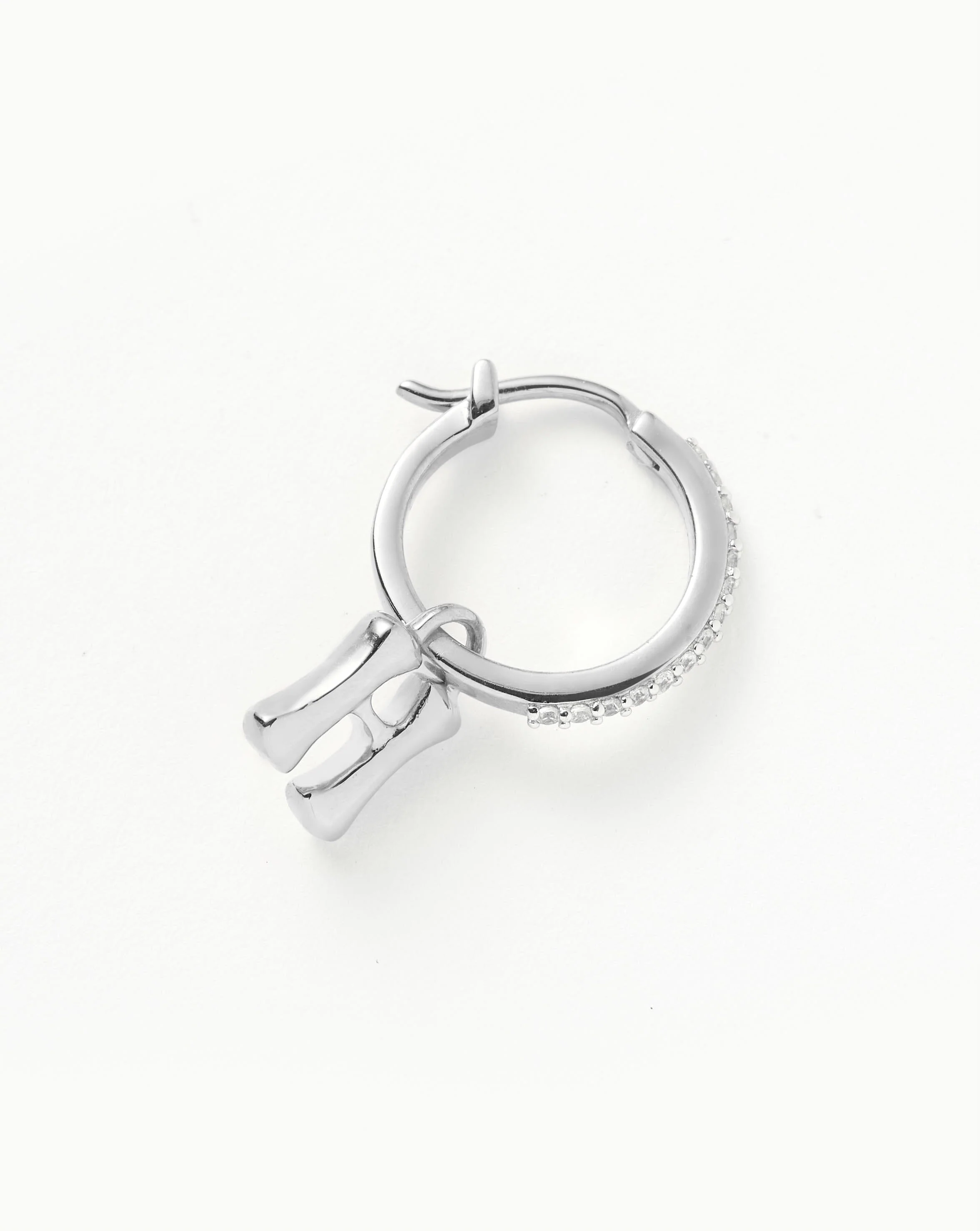 Initial Single Charm Hoop Earring - Initial H | Sterling Silver - Image 2