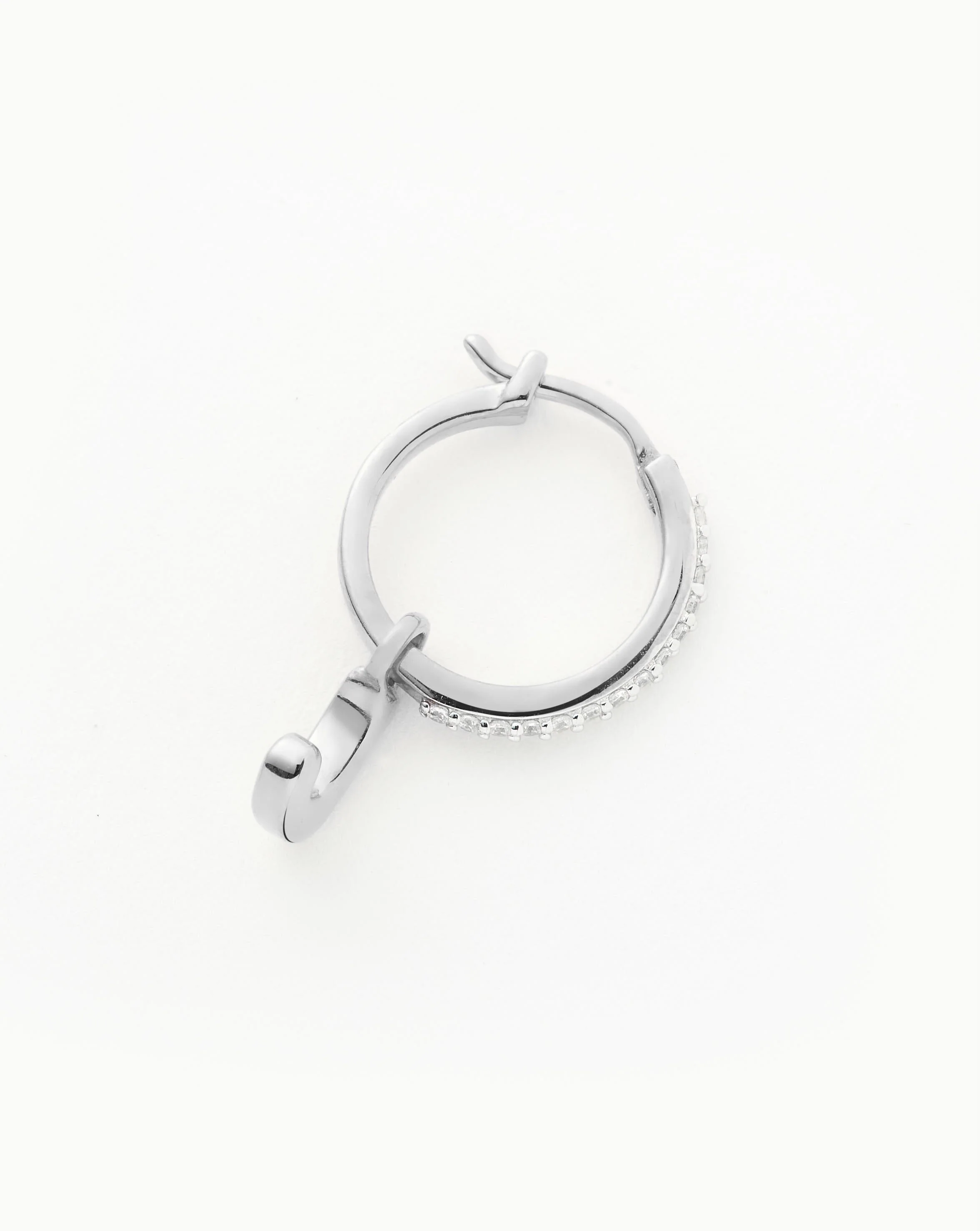 Initial Single Charm Hoop Earring - Initial J | Sterling Silver - Image 4
