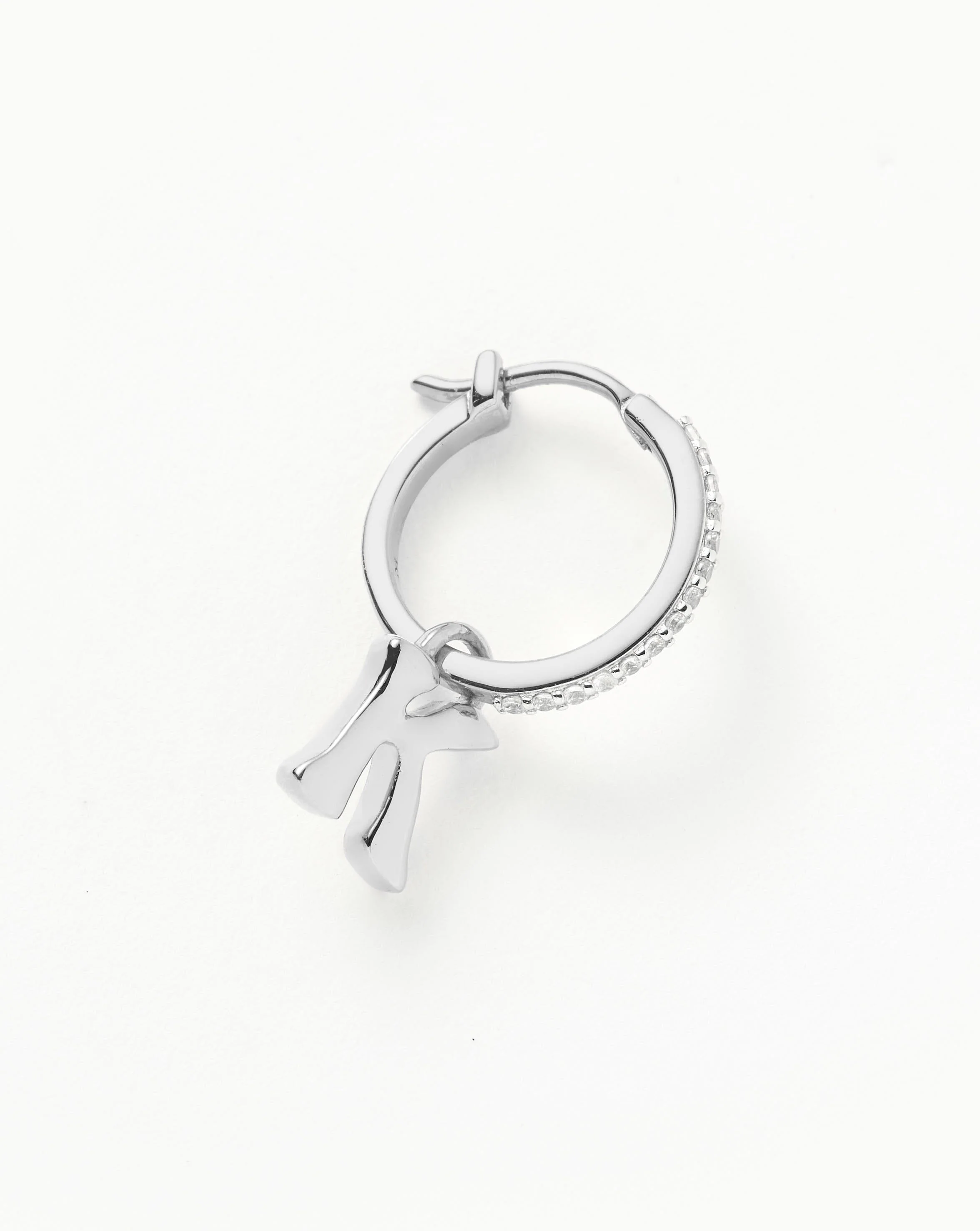 Initial Single Charm Hoop Earring - Initial J | Sterling Silver - Image 6