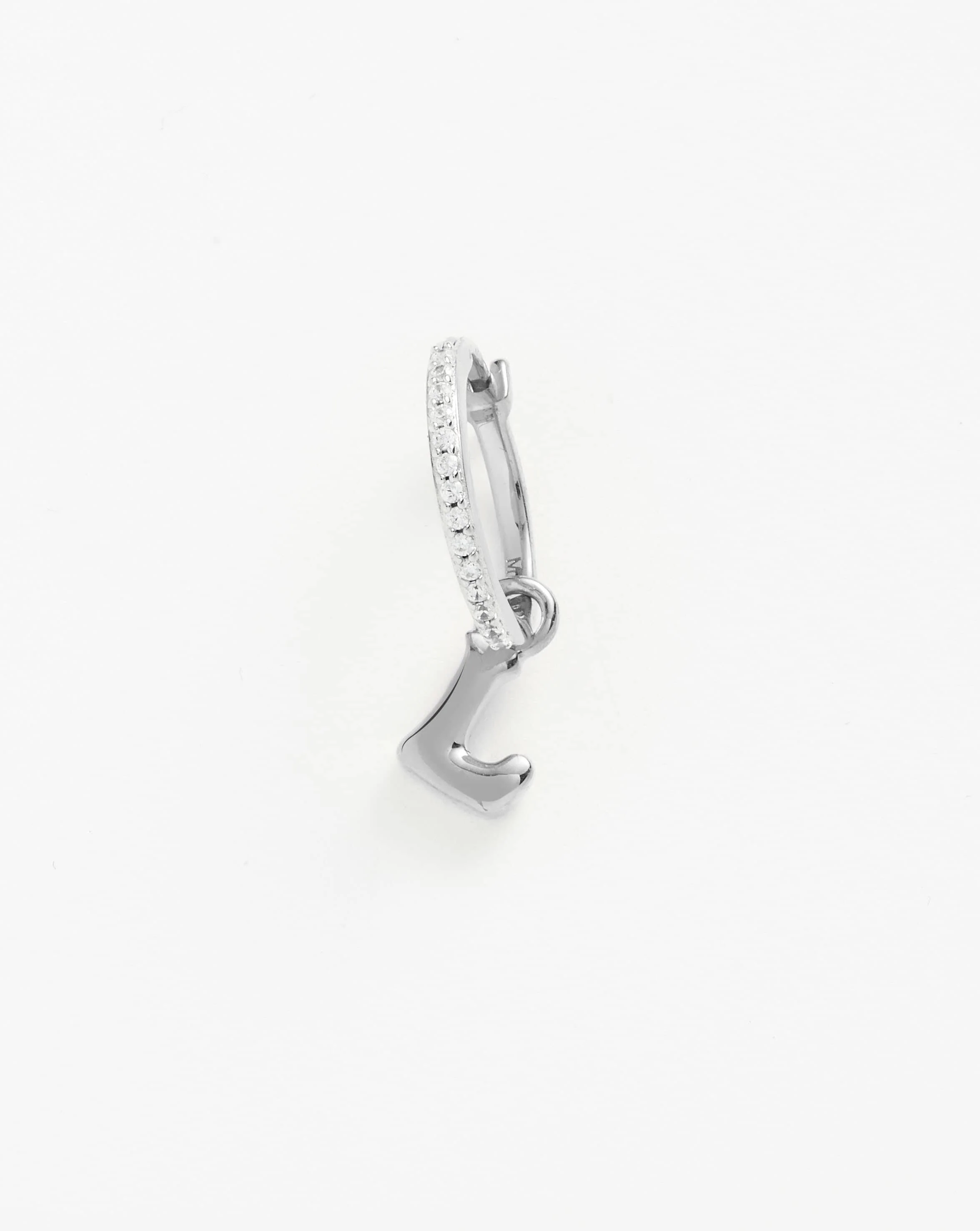 Initial Single Charm Hoop Earring - Initial L | Sterling Silver
