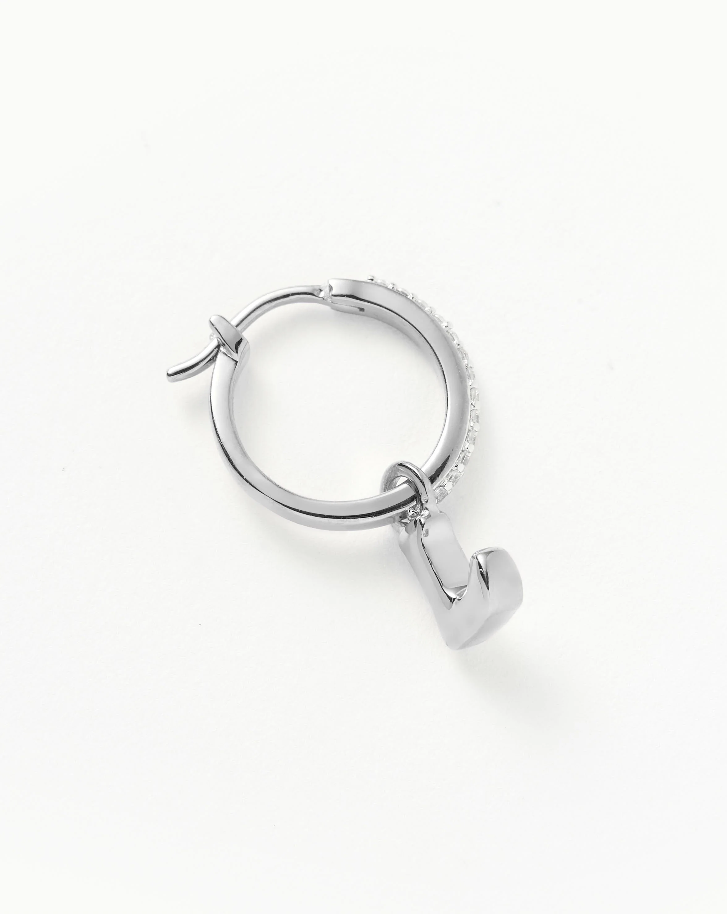 Initial Single Charm Hoop Earring - Initial L | Sterling Silver - Image 4
