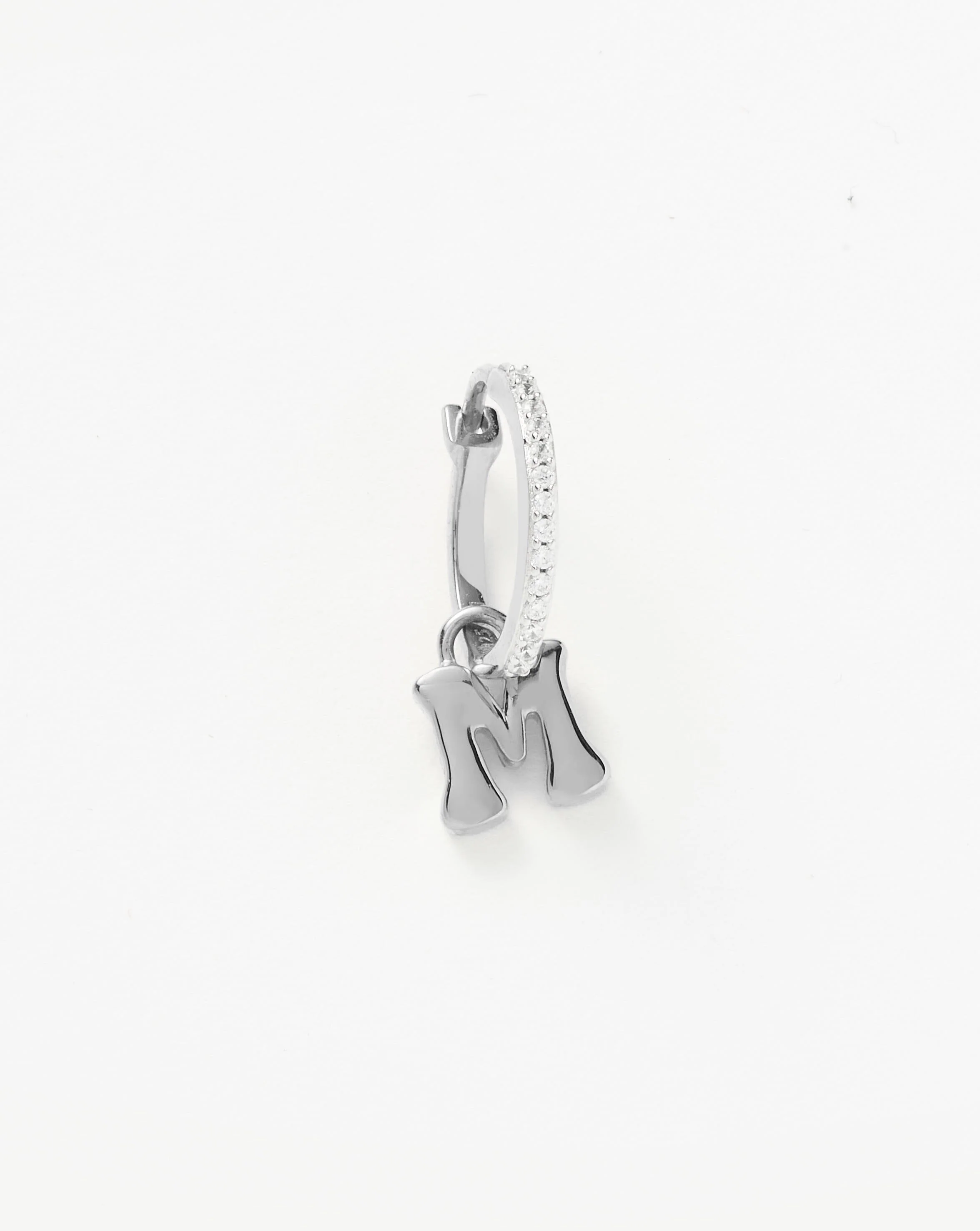 Initial Single Charm Hoop Earring - Initial M | Sterling Silver