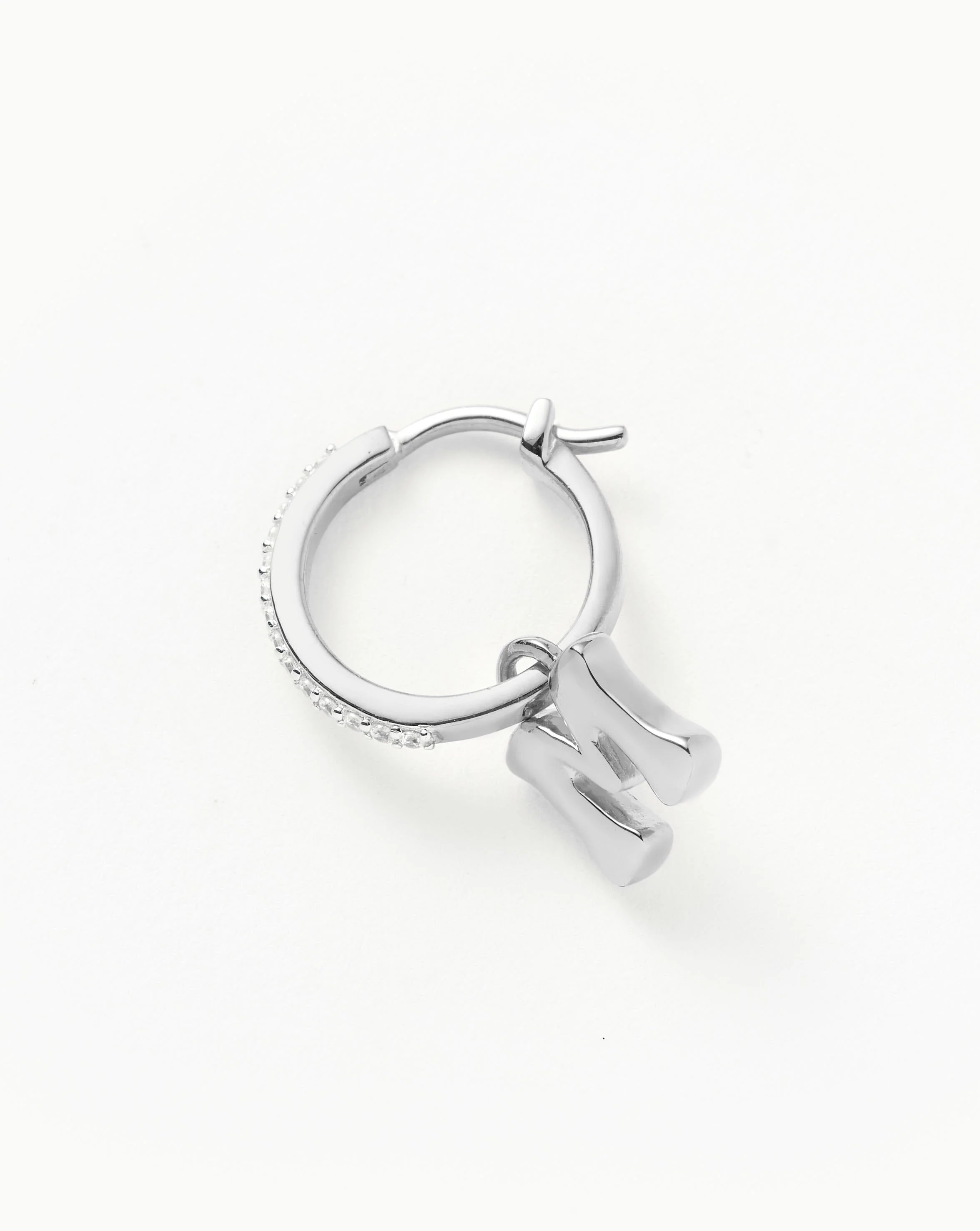 Initial Single Charm Hoop Earring - Initial M | Sterling Silver - Image 4