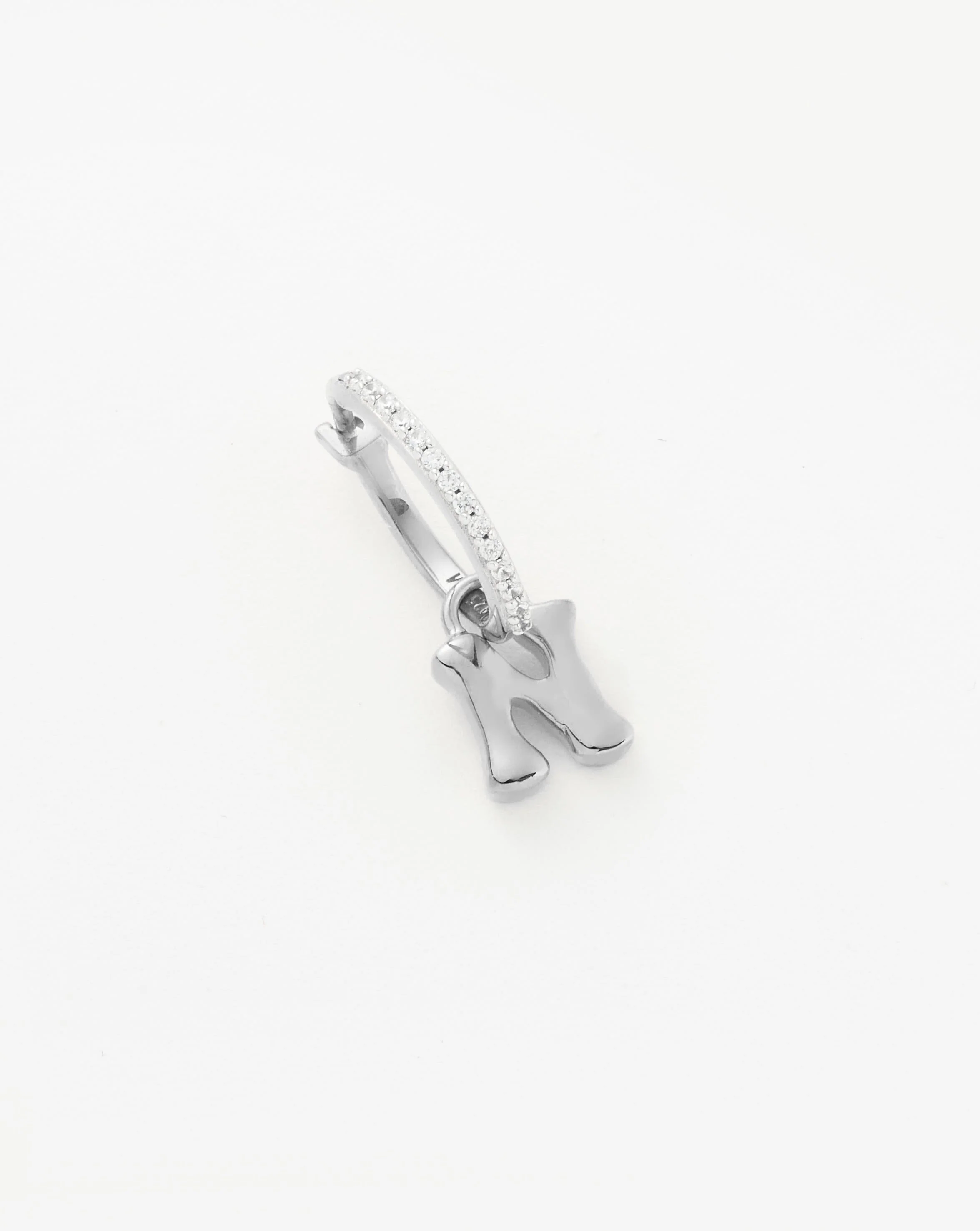 Initial Single Charm Hoop Earring - Initial N | Sterling Silver