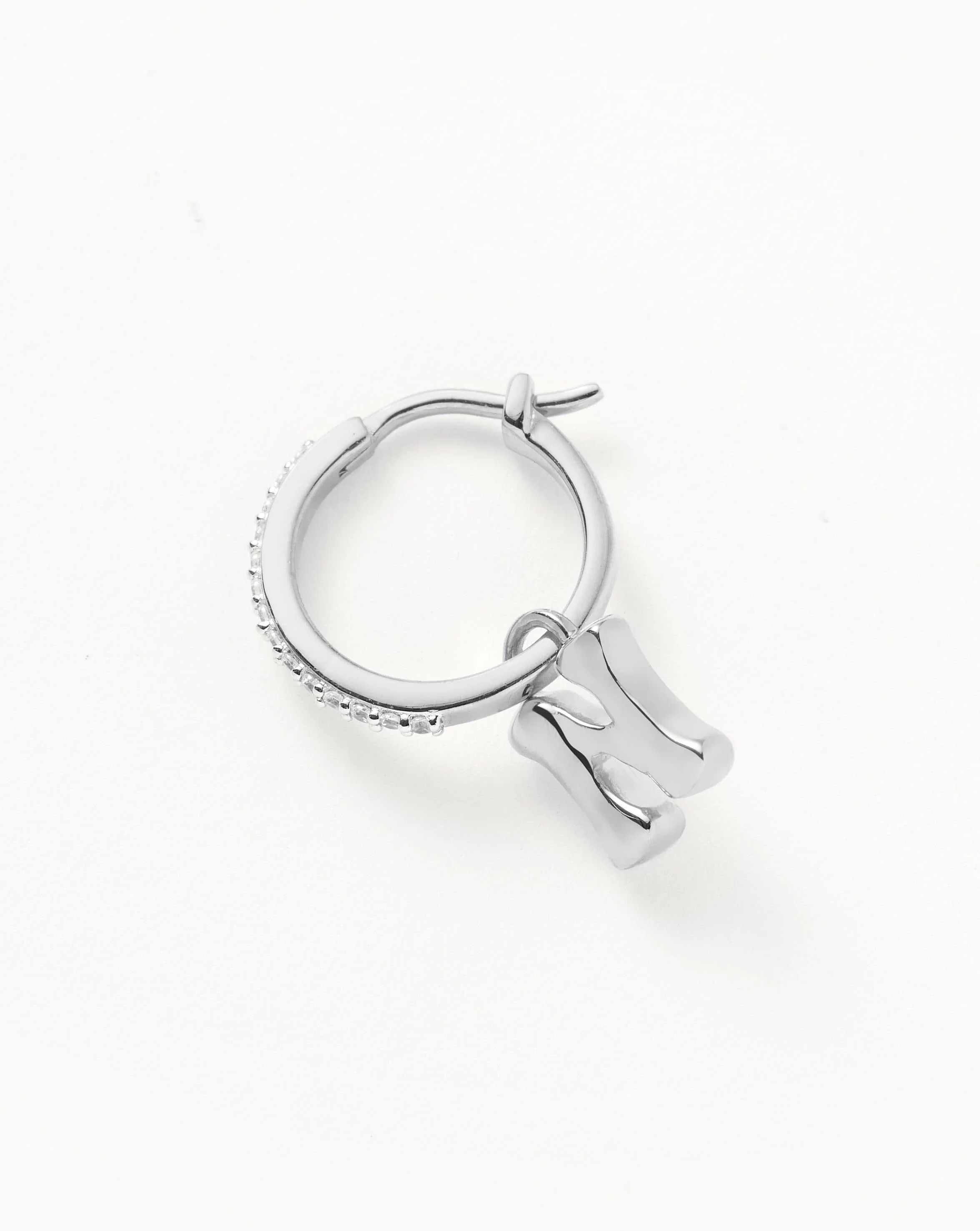 Initial Single Charm Hoop Earring - Initial N | Sterling Silver - Image 2