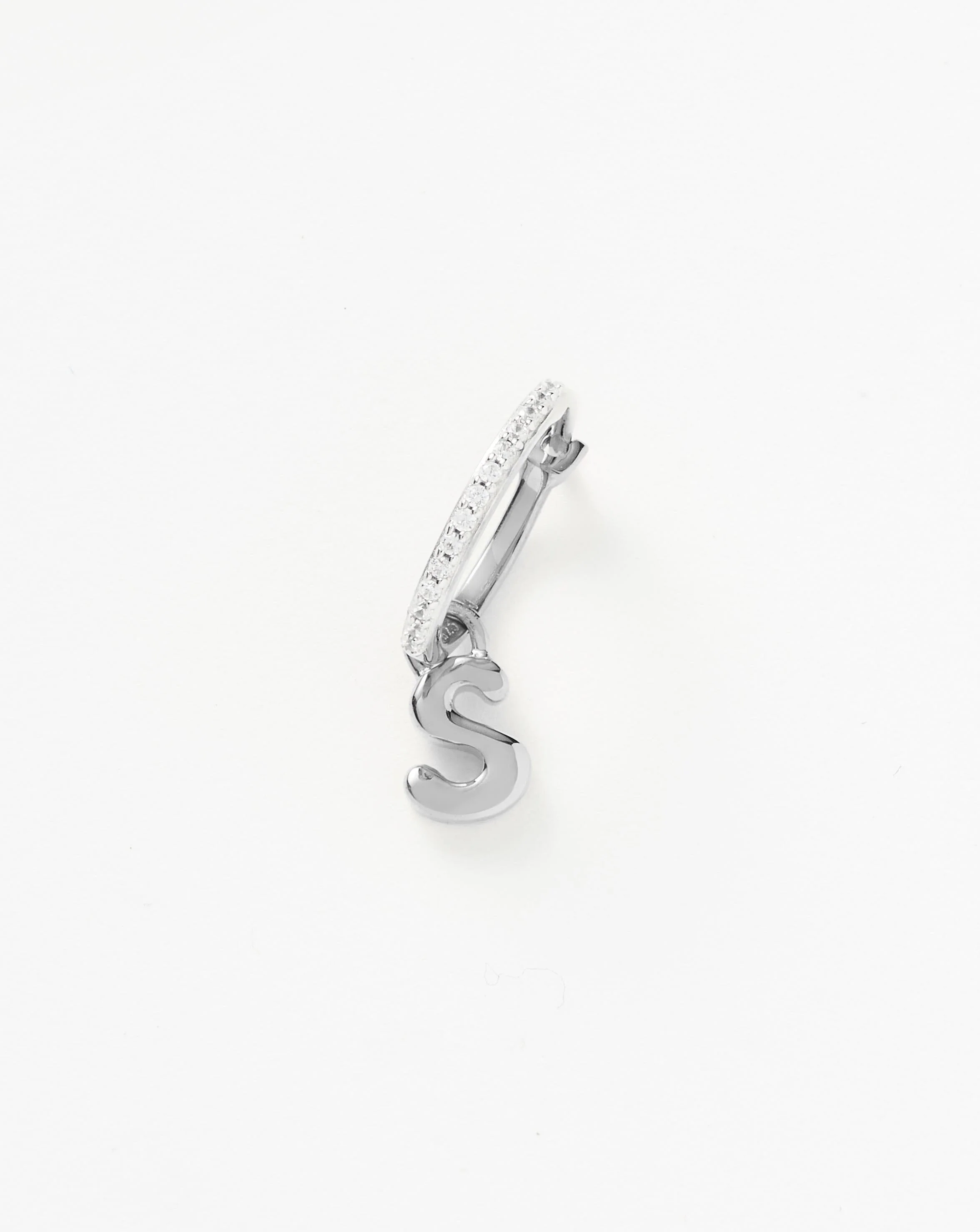 Initial Single Charm Hoop Earring - Initial S | Sterling Silver