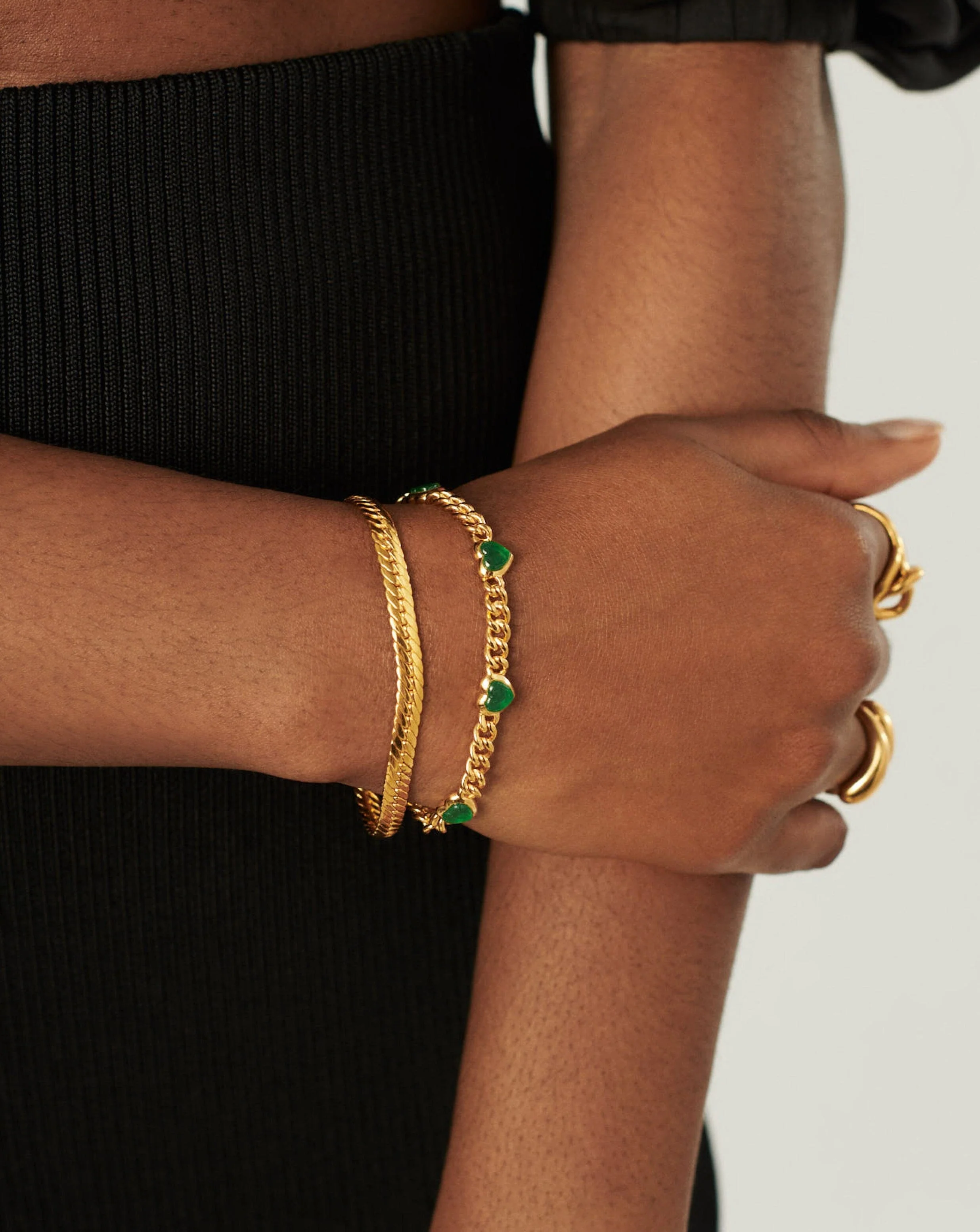 Jelly Heart Gemstone Charm Bracelet |18k Gold Plated/Green Chalcedony - Image 2