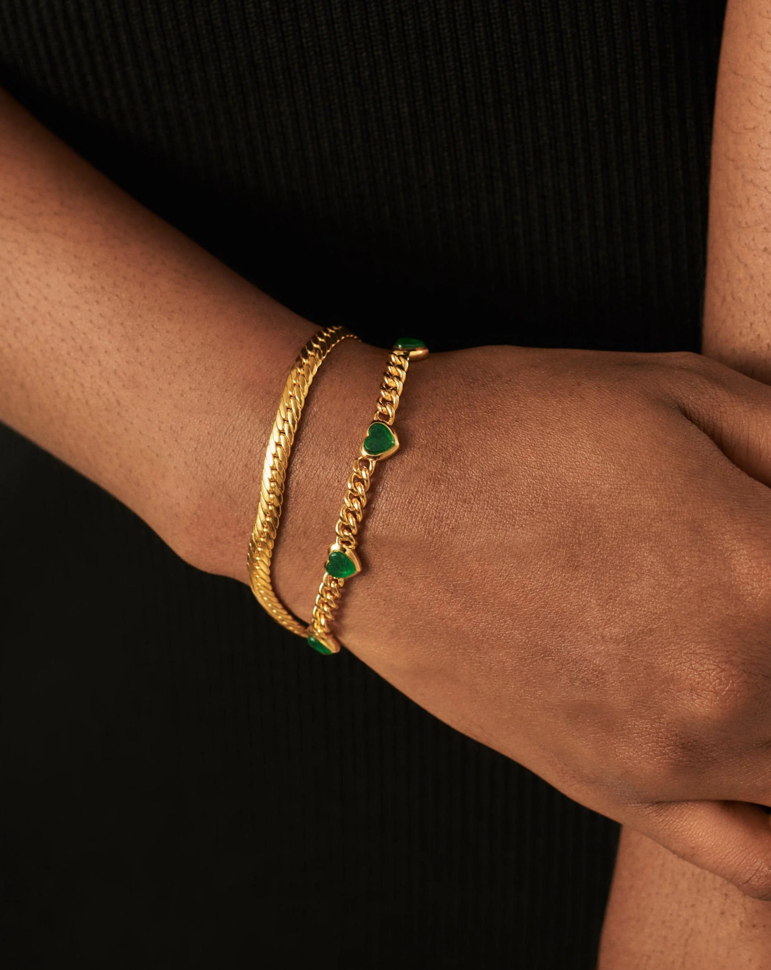 Jelly Heart Gemstone Charm Bracelet |18k Gold Plated/Green Chalcedony - Image 3