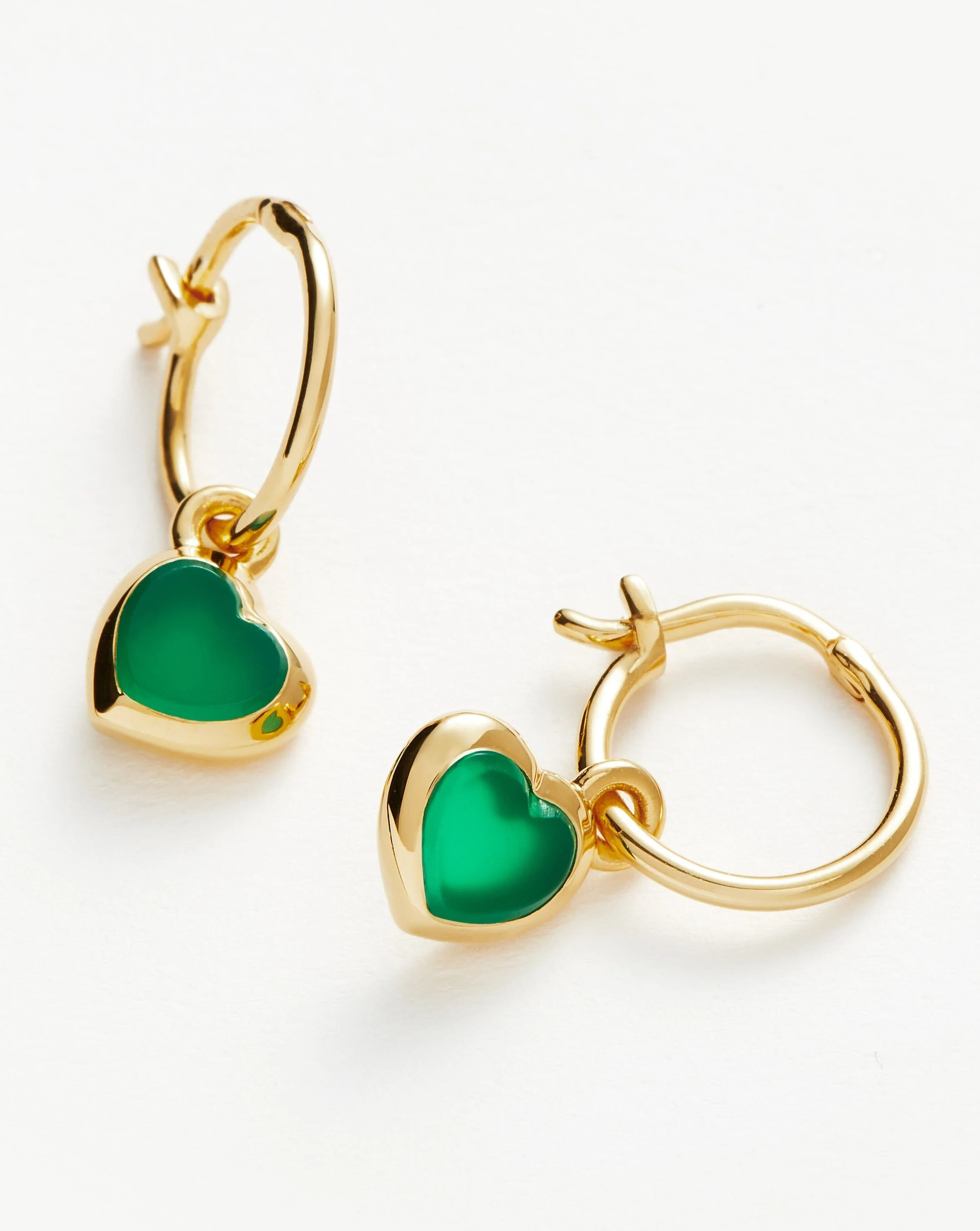Jelly Heart Charm Mini Hoop Earrings | 18k Gold Vermeil/Green Chalcedony - Image 4