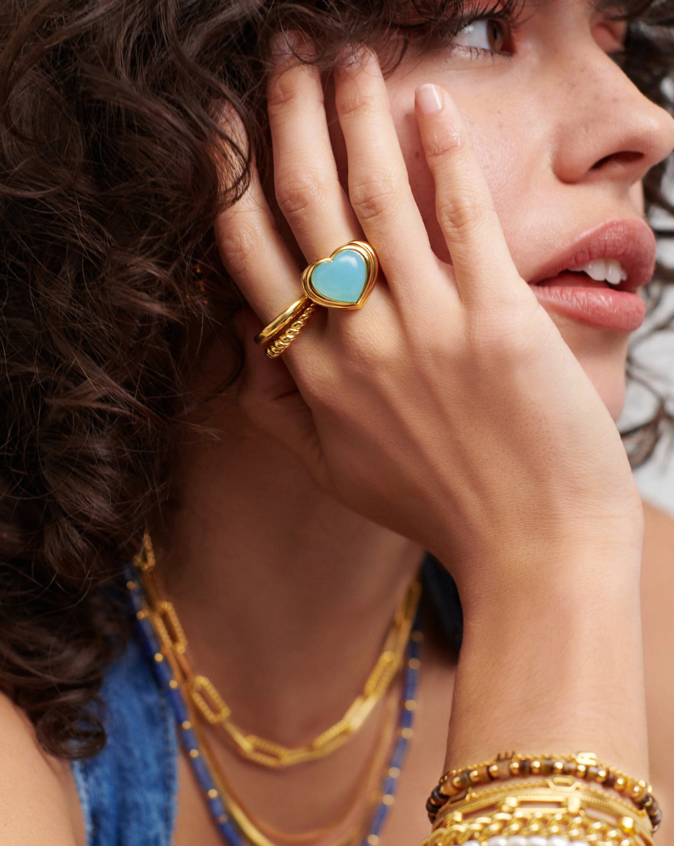 Jelly Heart Gemstone Ring | 18k Gold Plated/Aqua Chalcedony - Image 5
