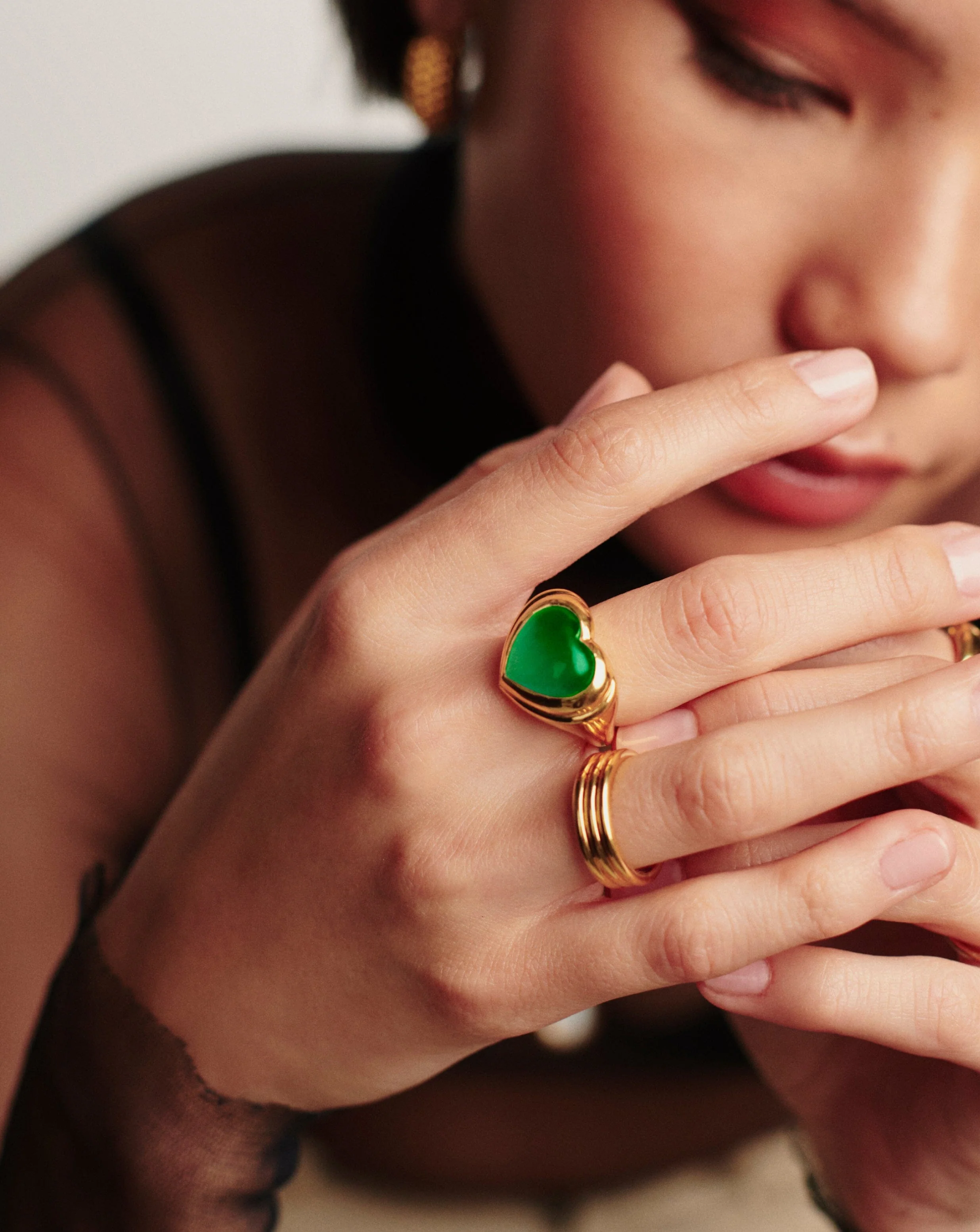 Jelly Heart Gemstone Ring | 18k Gold Plated/Green Chalcedony - Image 3
