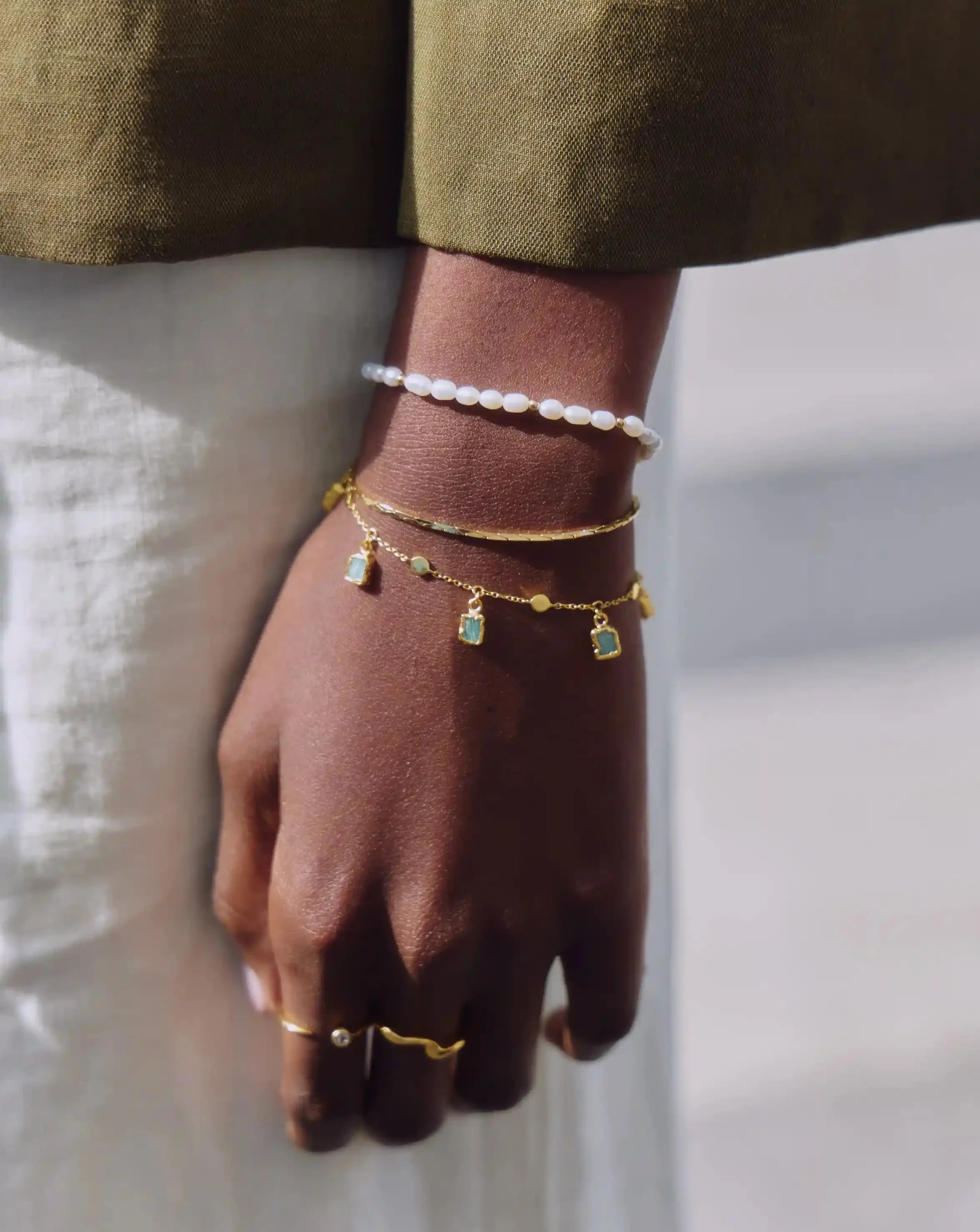 Lena Charm Bracelet | 18ct Gold Plated/Amazonite - Image 2
