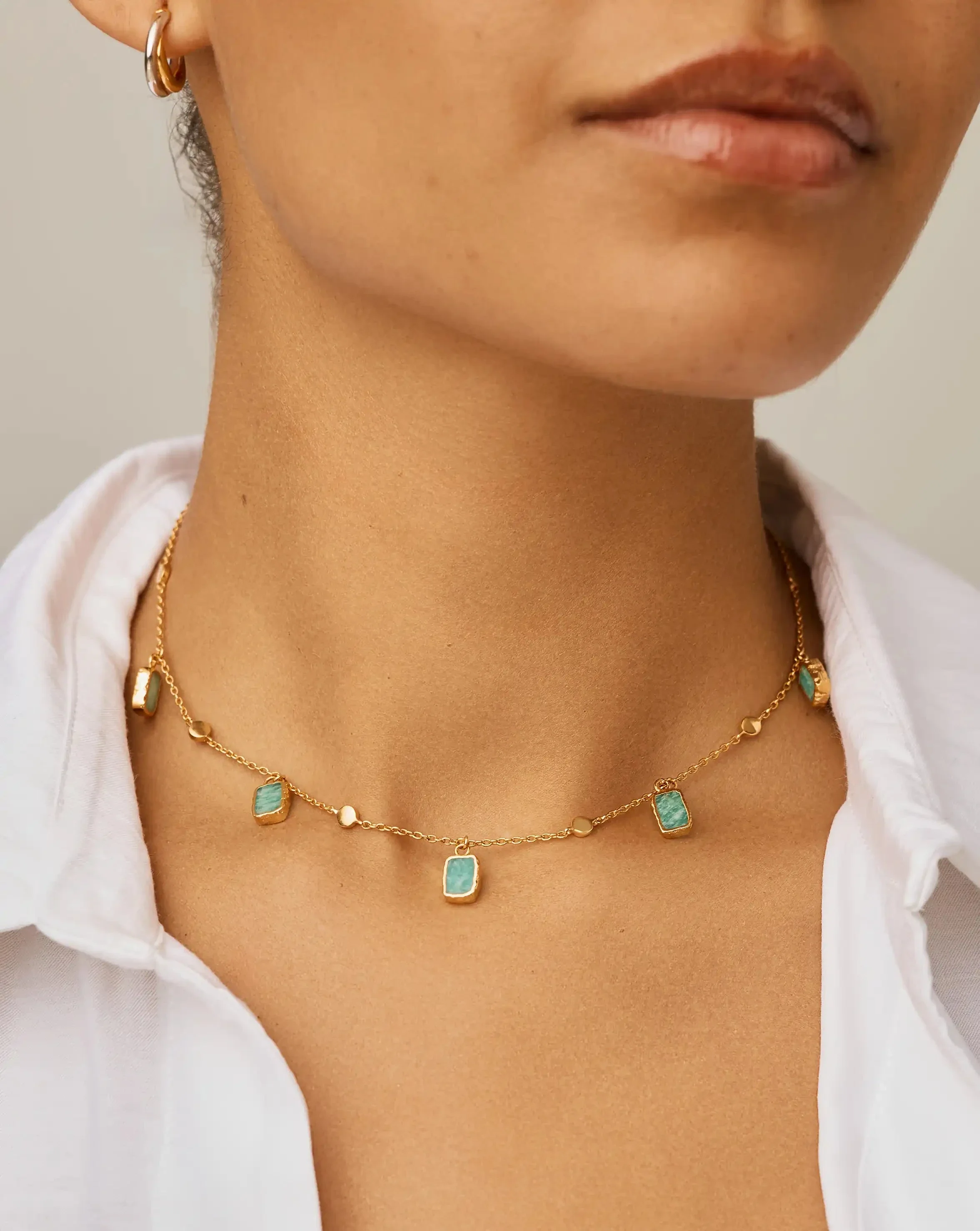 Lena Charm Choker | 18k Gold Plated/Amazonite - Image 2