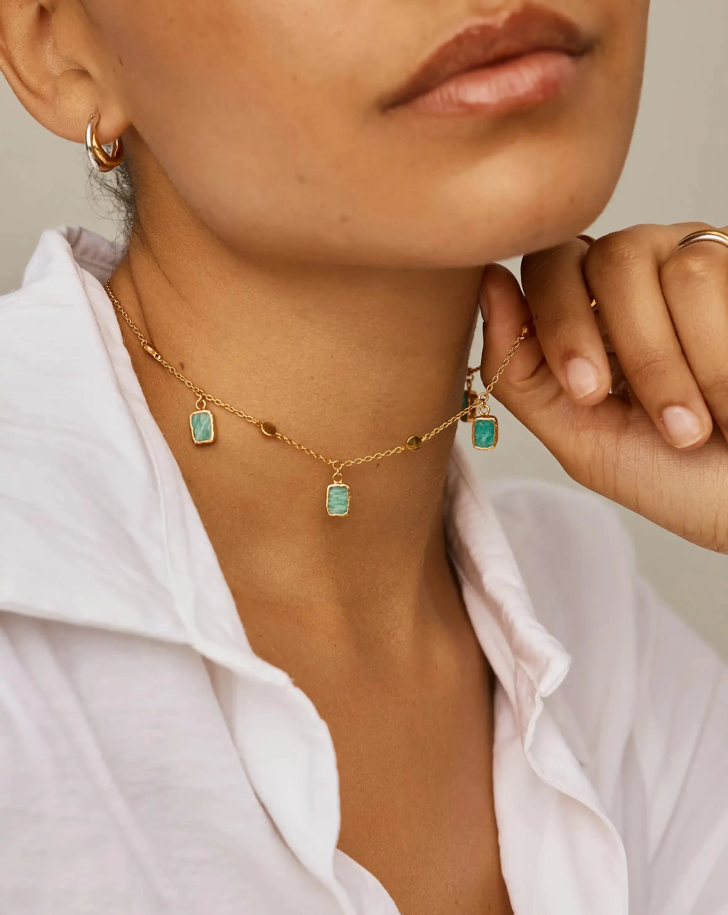 Lena Charm Choker | 18k Gold Plated/Amazonite - Image 3