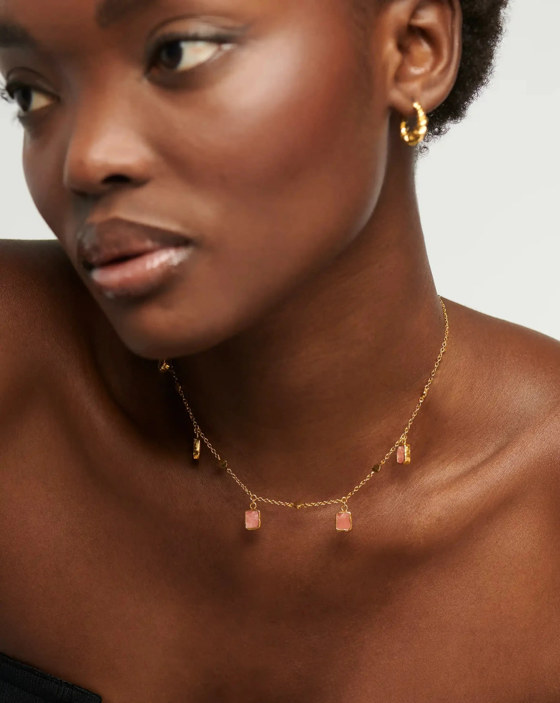 Lena Charm Choker | 18k Gold Plated/Rhodochrosite - Image 2